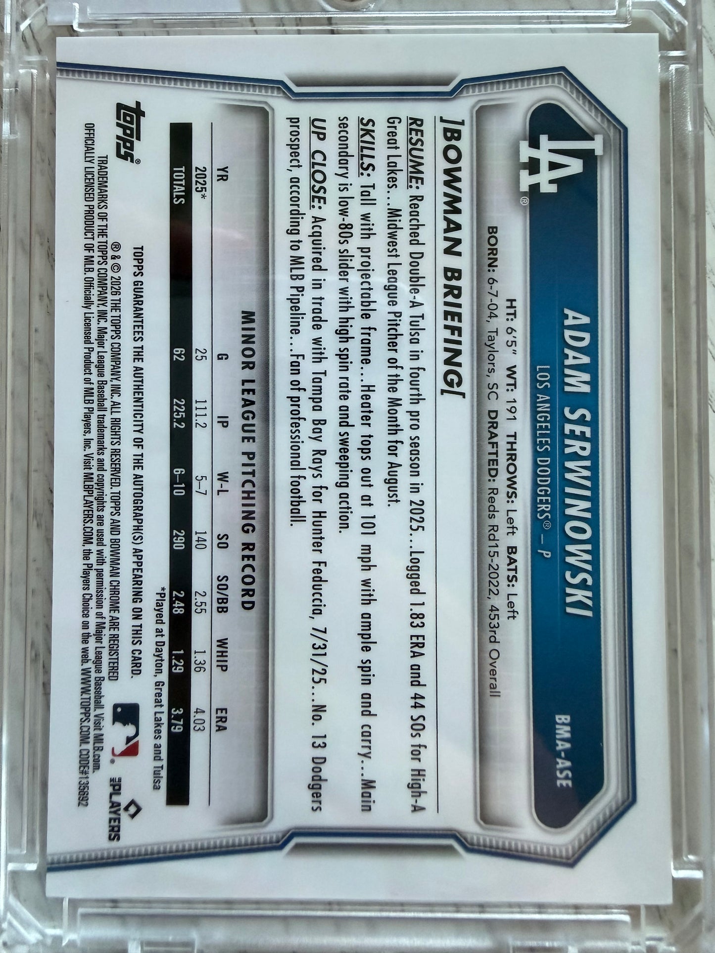 2024 Topps Bowman Chrome Adam Serwinowski #BMA-ASE Mojo Refractor
