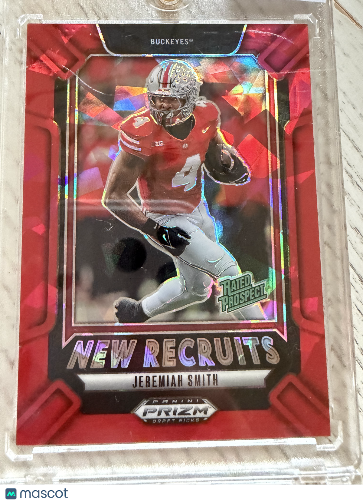 2025 Panini Prizm Draft Picks New Recruits Jeremiah Smith #25 Red Cracked Ice