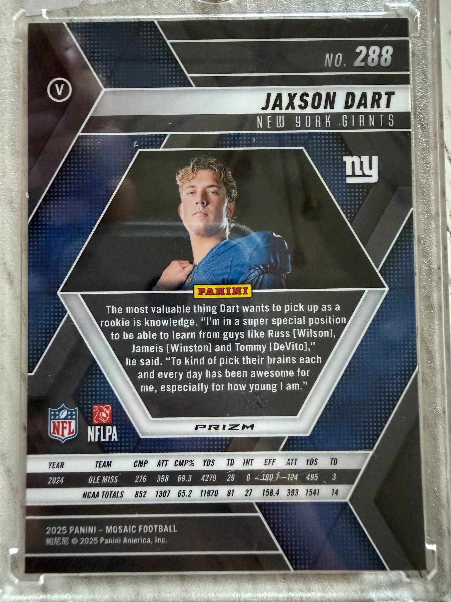 2025 Panini Mosaic Prizm Jaxson Dart #288 Blue RC