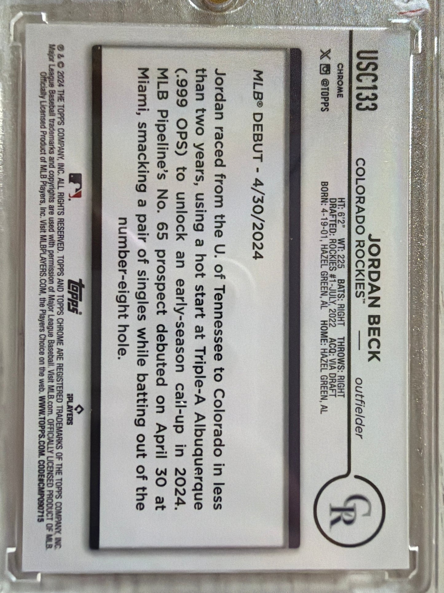 2024 Topps Chrome Update Jordan Beck #USC133 Gold RayWave RC