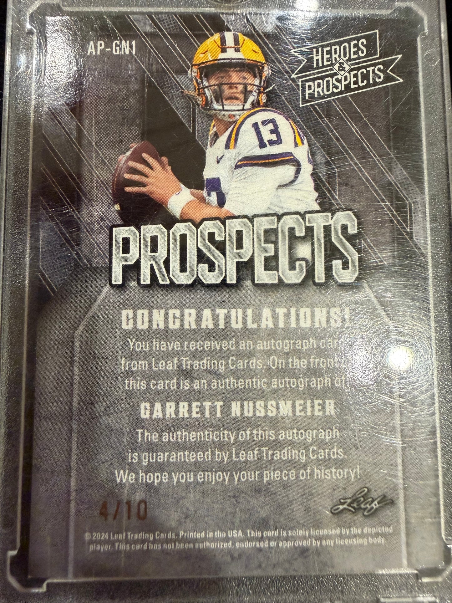 2024 Leaf Heroes & Prospects Garrett Nussmeier #AP-GN1 Purple Prism