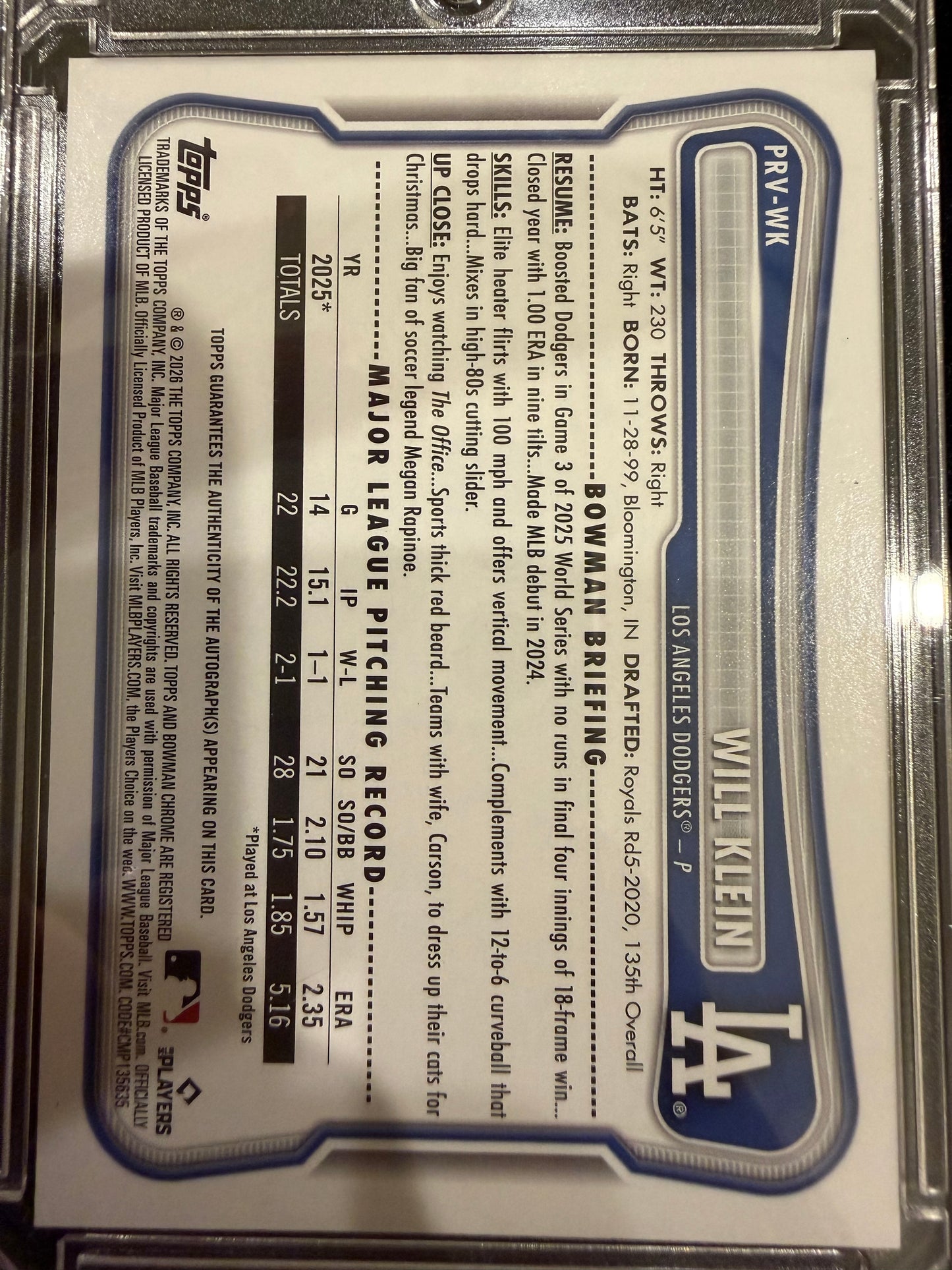 2026 Topps Bowman Chrome Will Klein #PRV-WK