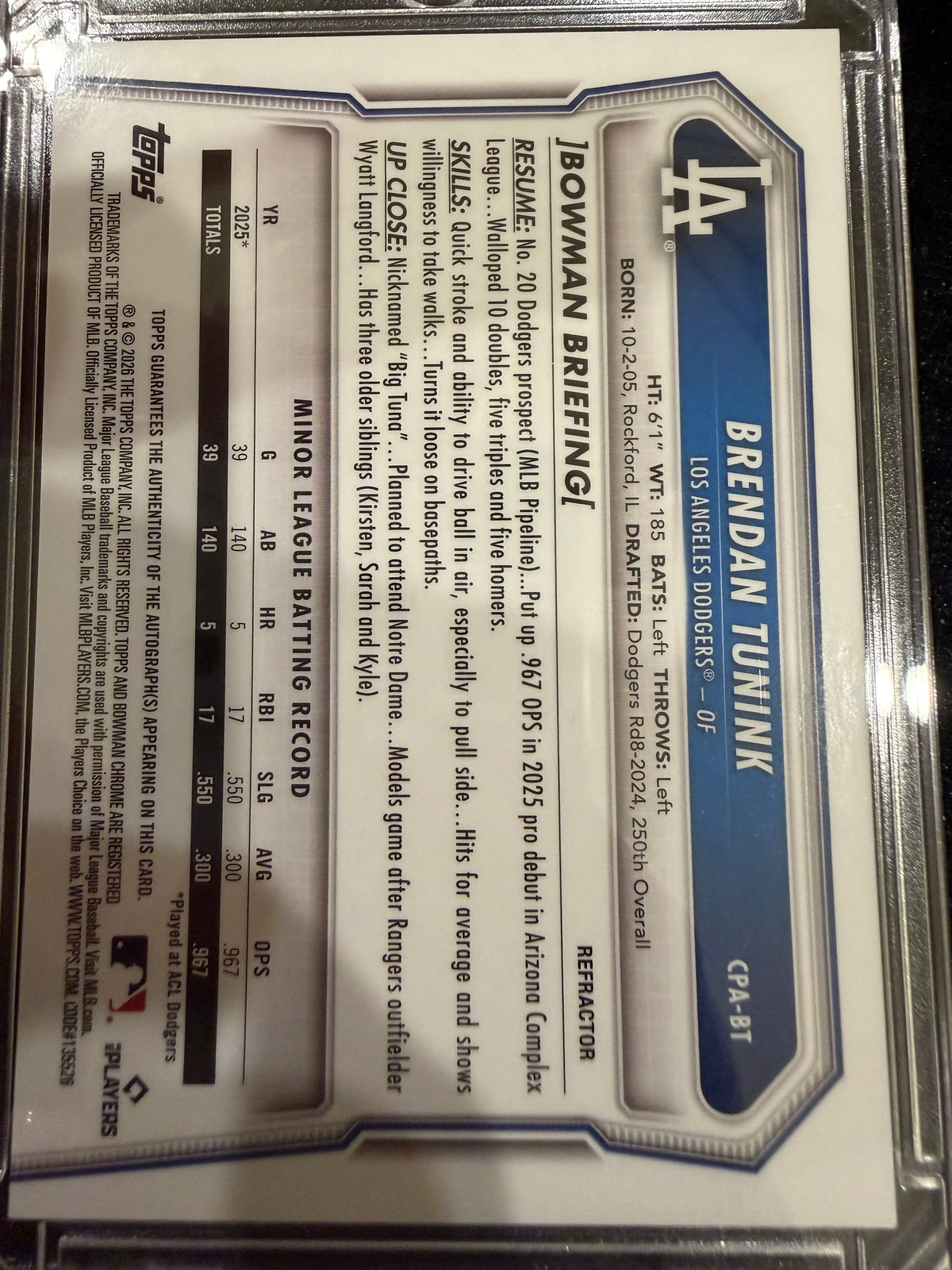 2026 Bowman Brendan Tunink #CPA-BT Refractor /489