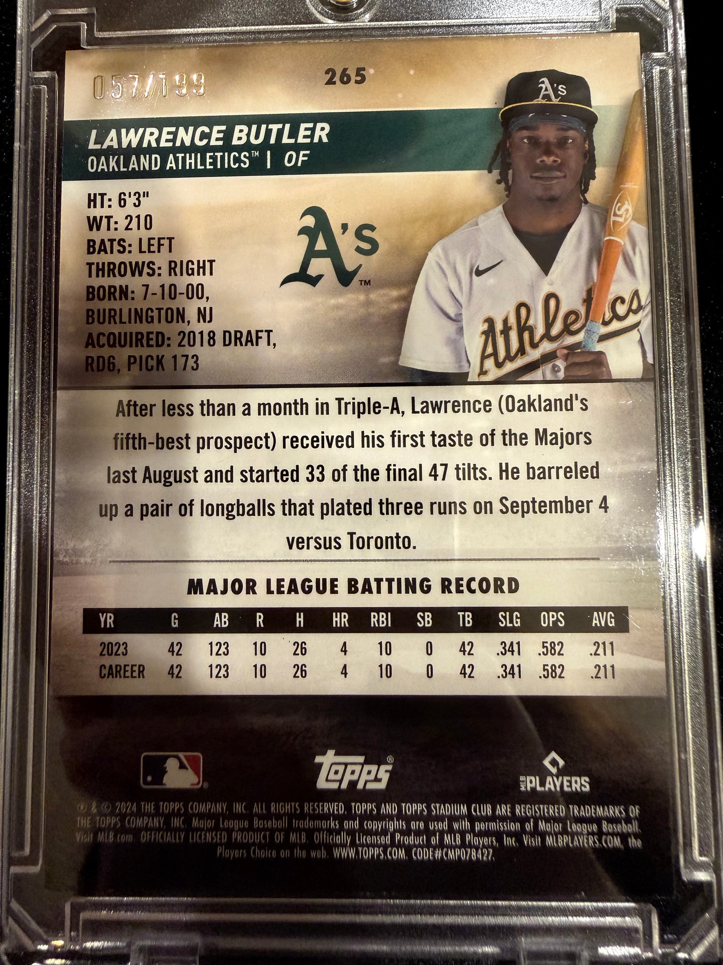 2024 Topps Stadium Club Lawrence Butler #265 Green /199 RC