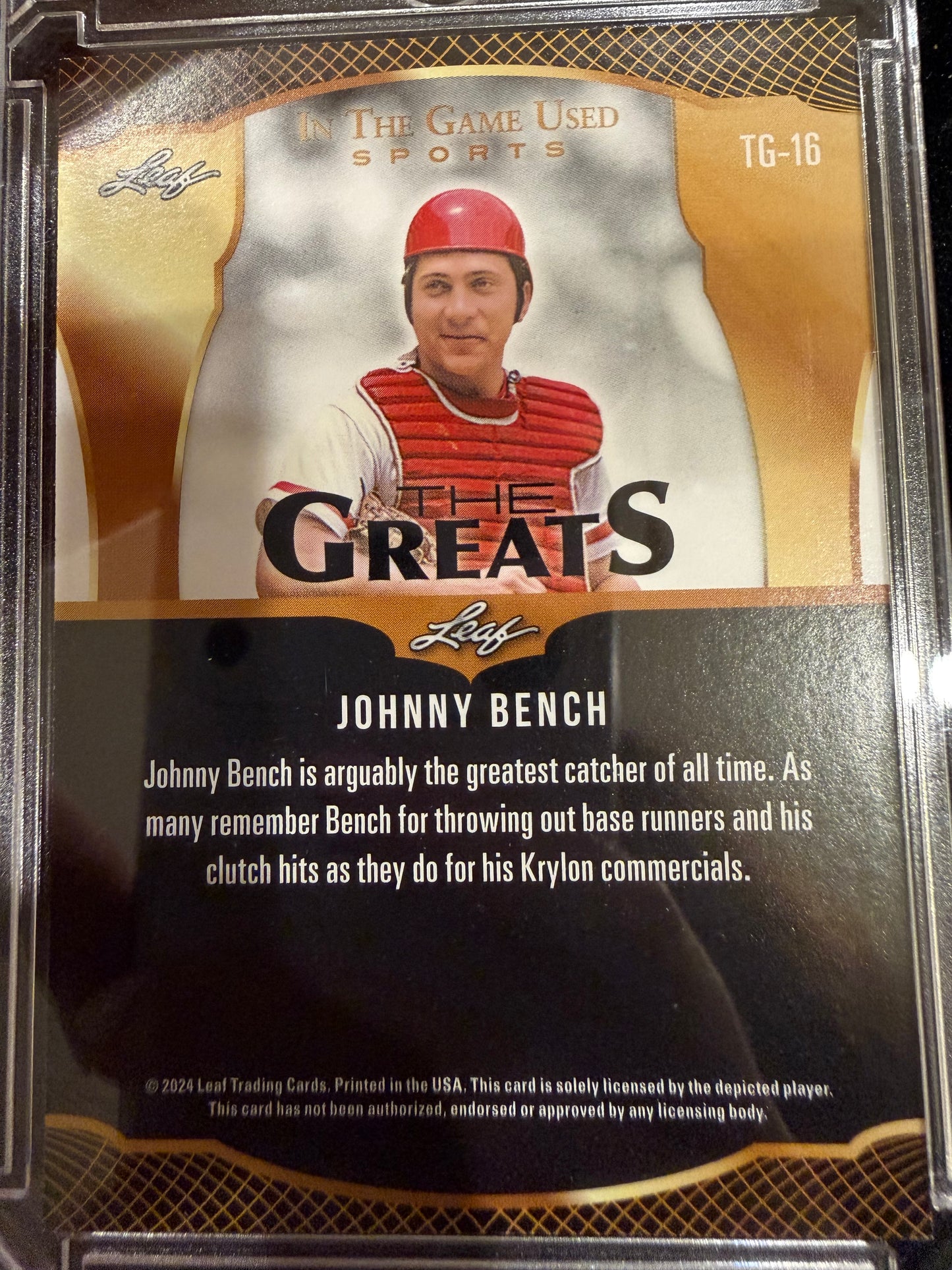 2024 Leaf In The Game Used Sports The Greats Johnny Bench #TG-16
