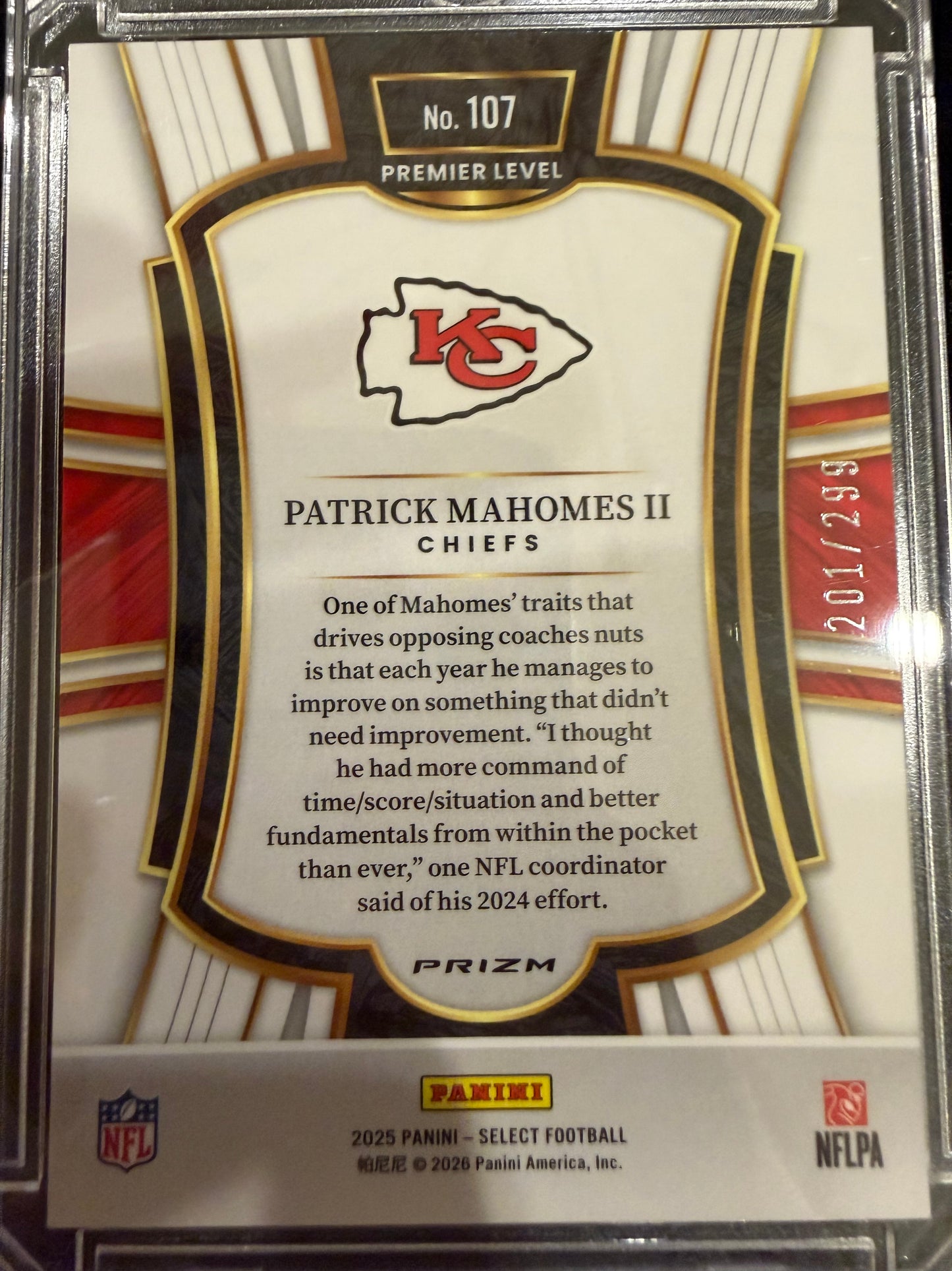 2026 Panini Select Prizm Patrick Mahomes II #107 Red White Blue /299