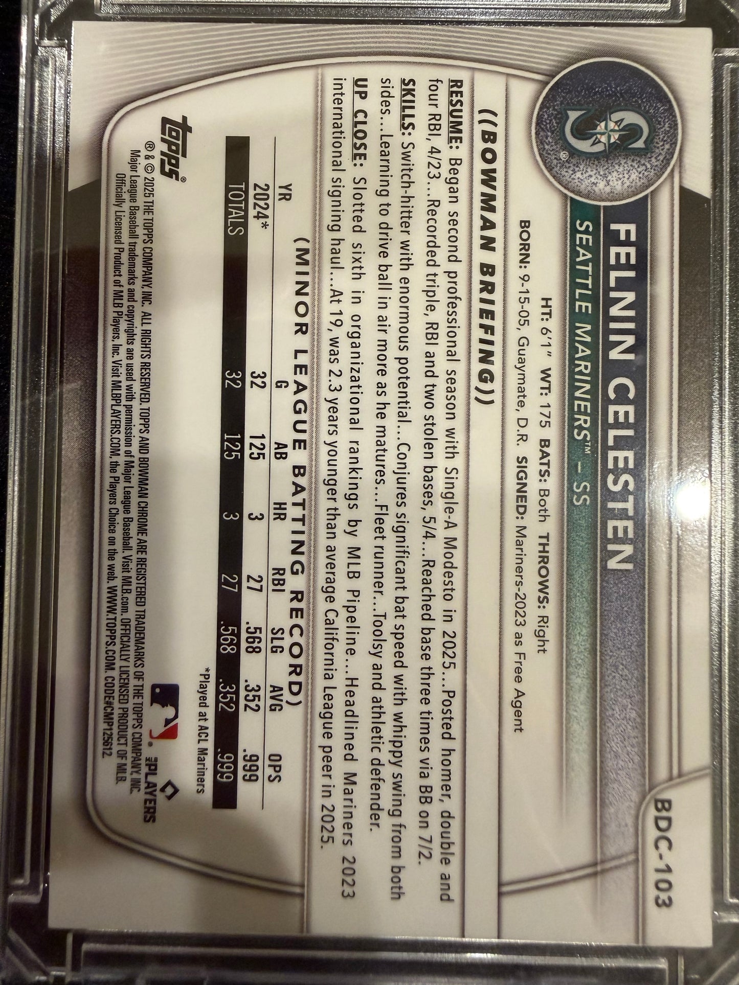 2025 Bowman Chrome Felnin Celesten #BDC-103 Green Grass Refractor /99