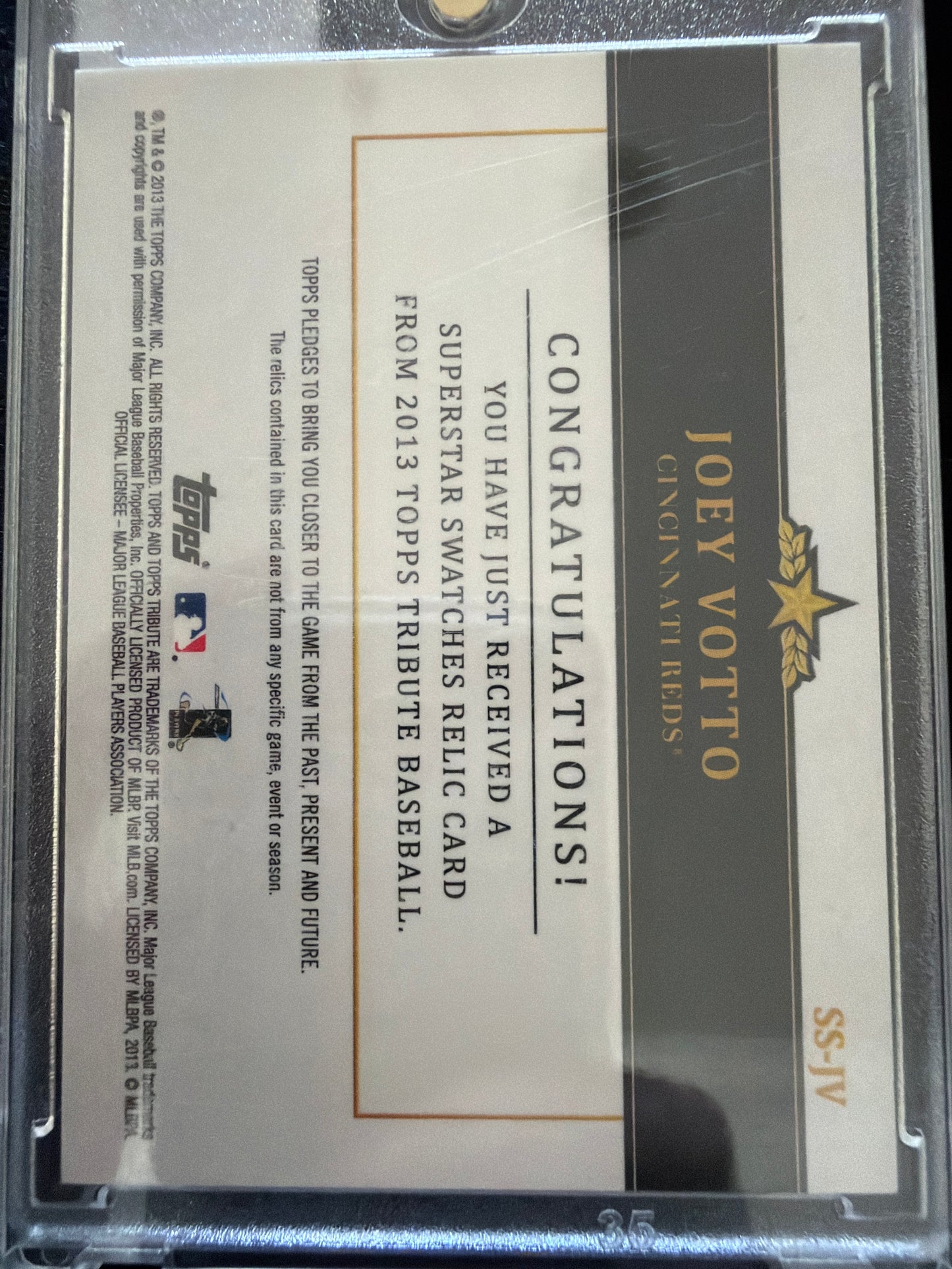 2013 Topps Tribute Joey Votto #SS-JV /99 Game Used Memorabilia Dual Relic