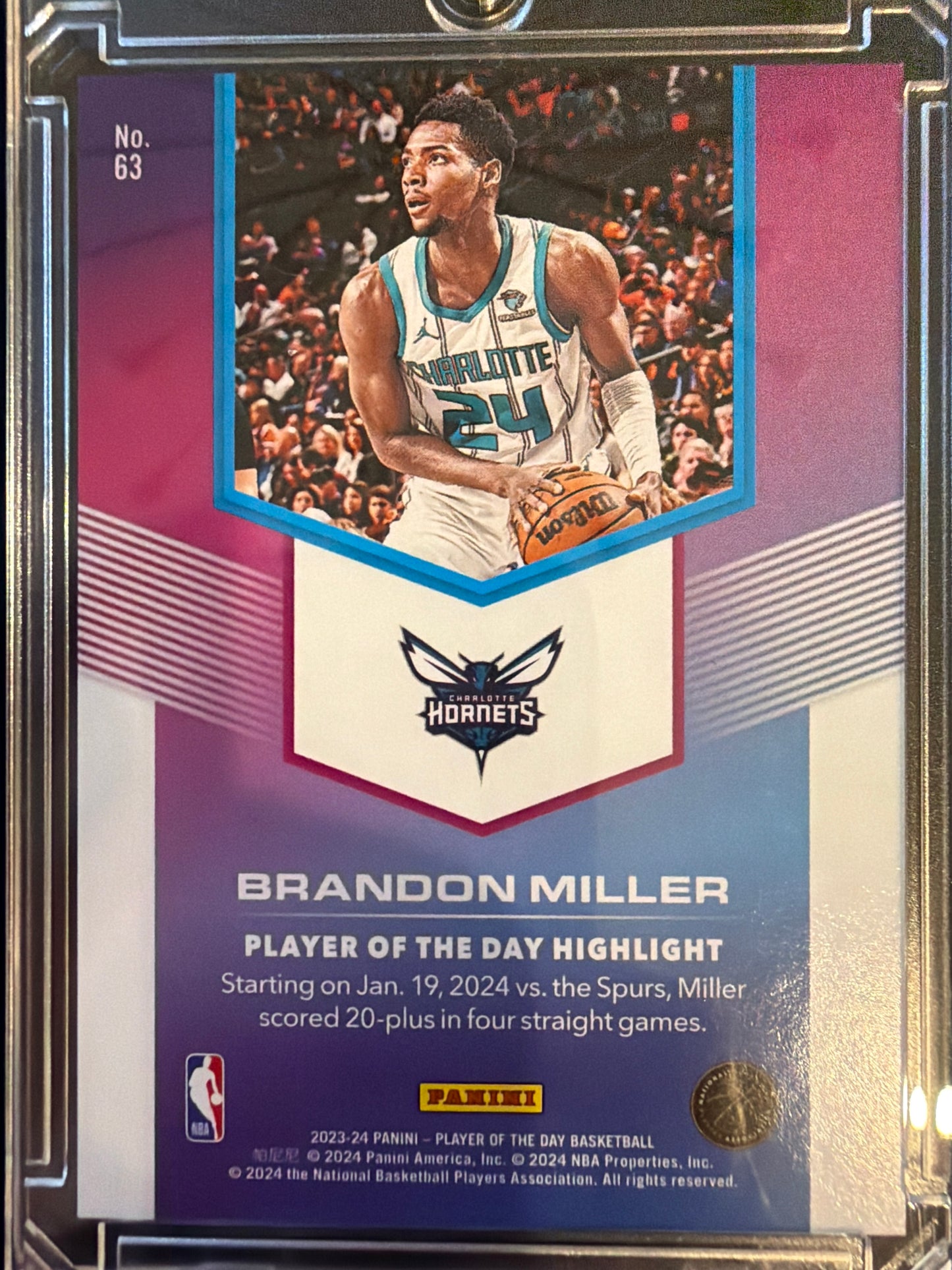 2024 Panini Player of the Day Basketball Brandon Miller #63 /50 RC