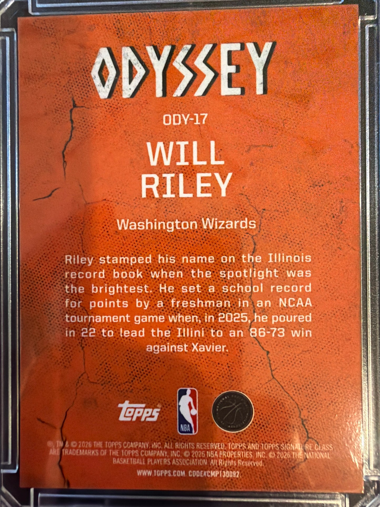 2026 Topps Odyssey Will Riley #ODY-17 Orange RC