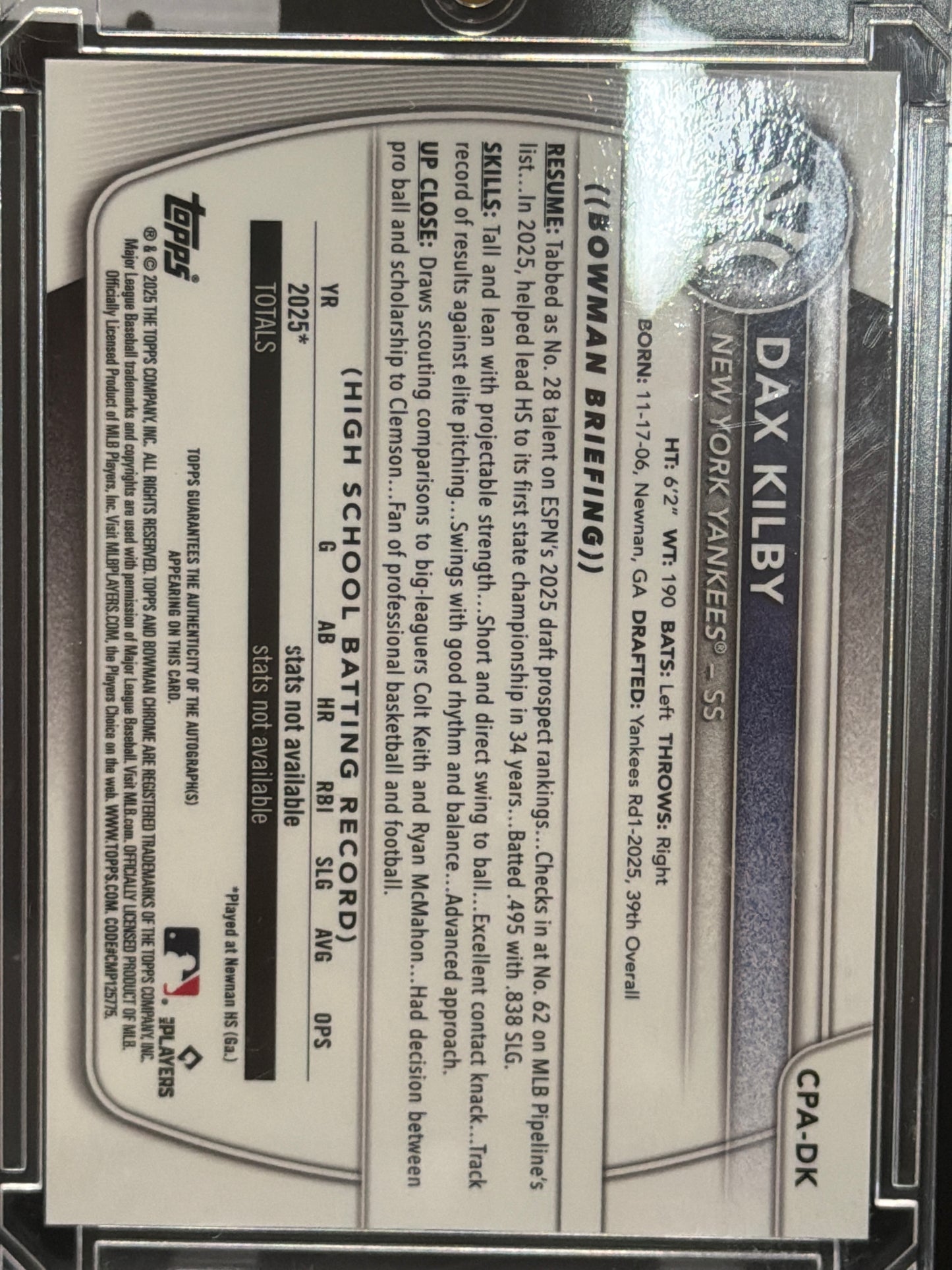 2025 Topps Bowman Chrome Dax Kilby #CPA-DK Green Refractor /99