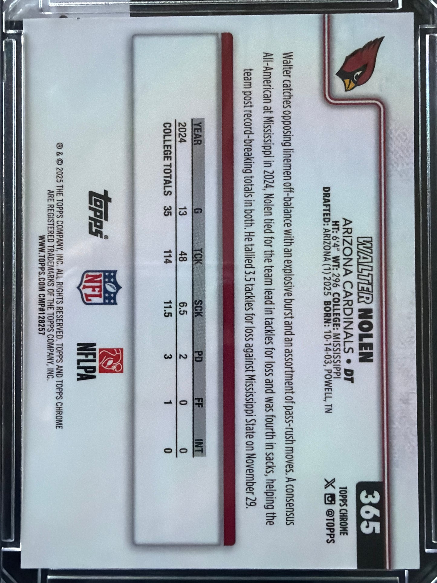 2025 Topps Chrome Walter Nolen #365 Orange Wave Refractor RC