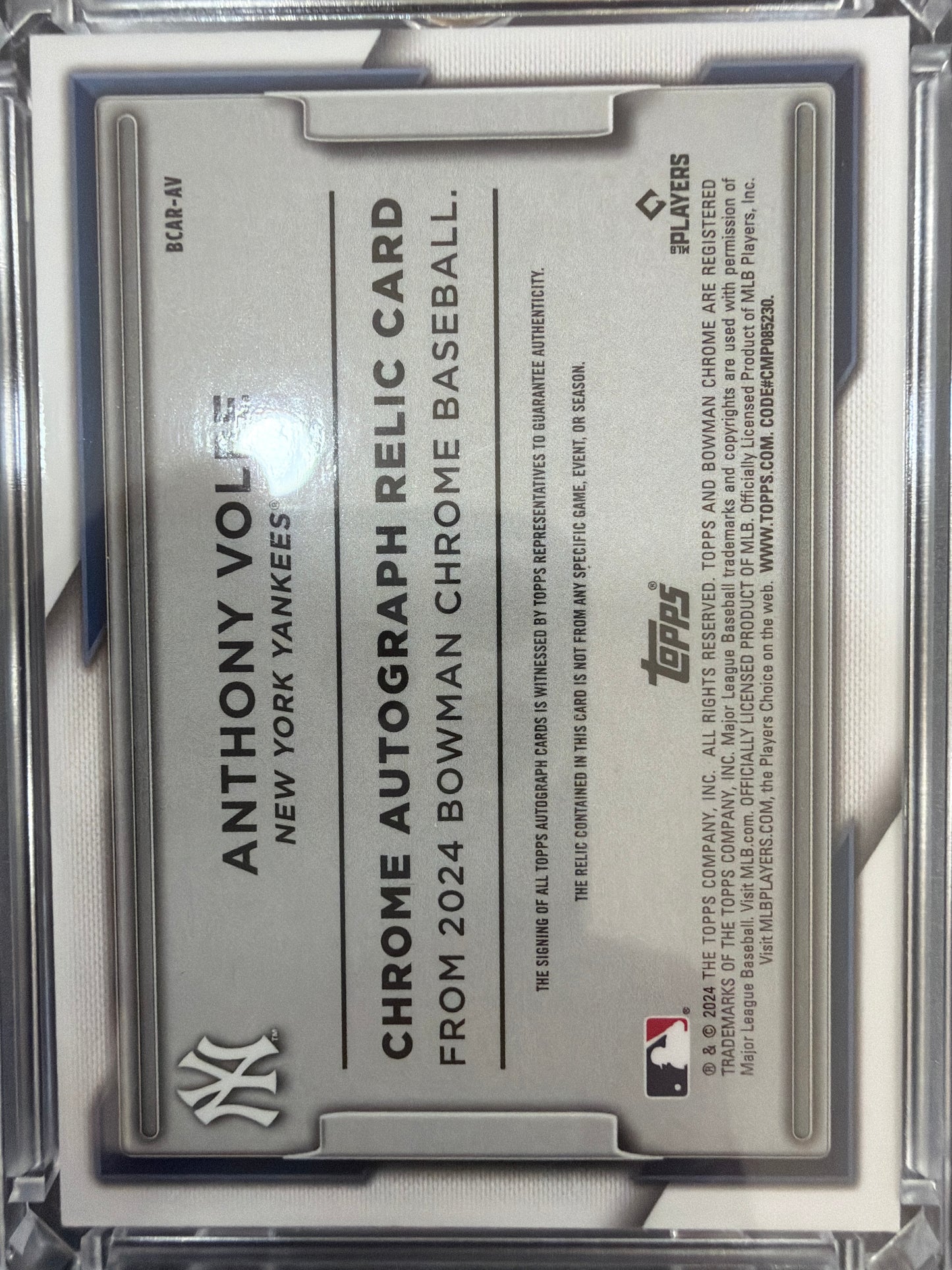 2024 Topps  Anthony Volpe #BCAR-AV /75 Chrome Autograph Relic Card Memorabilia