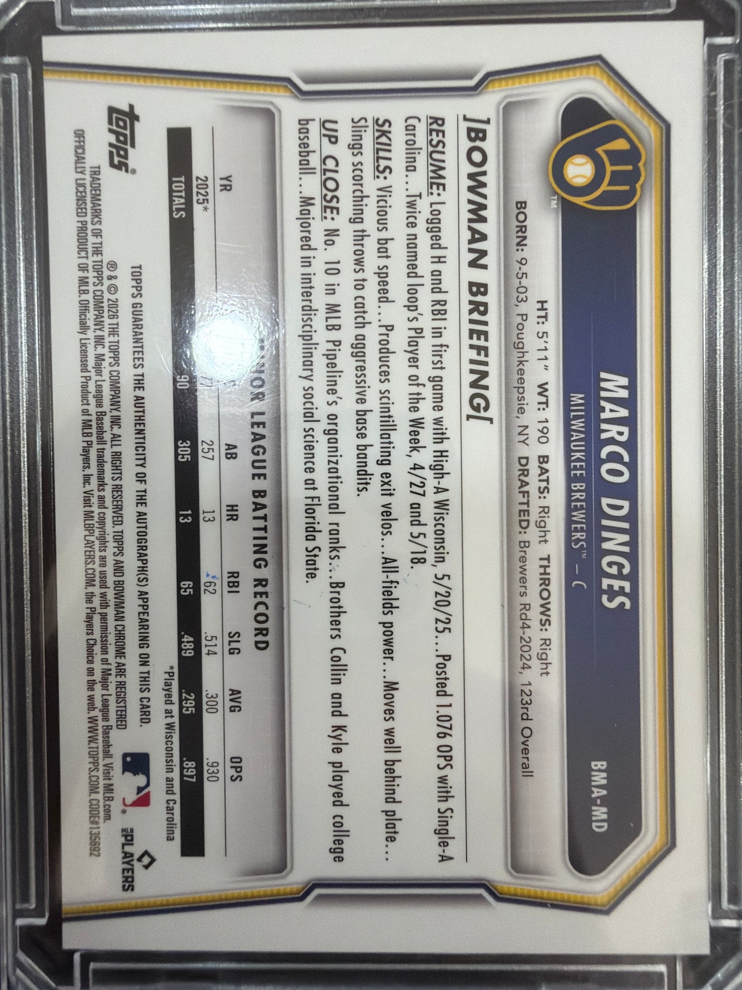 2025 Bowman Chrome Marco Dinges #BMA-MD Mojo Refractor