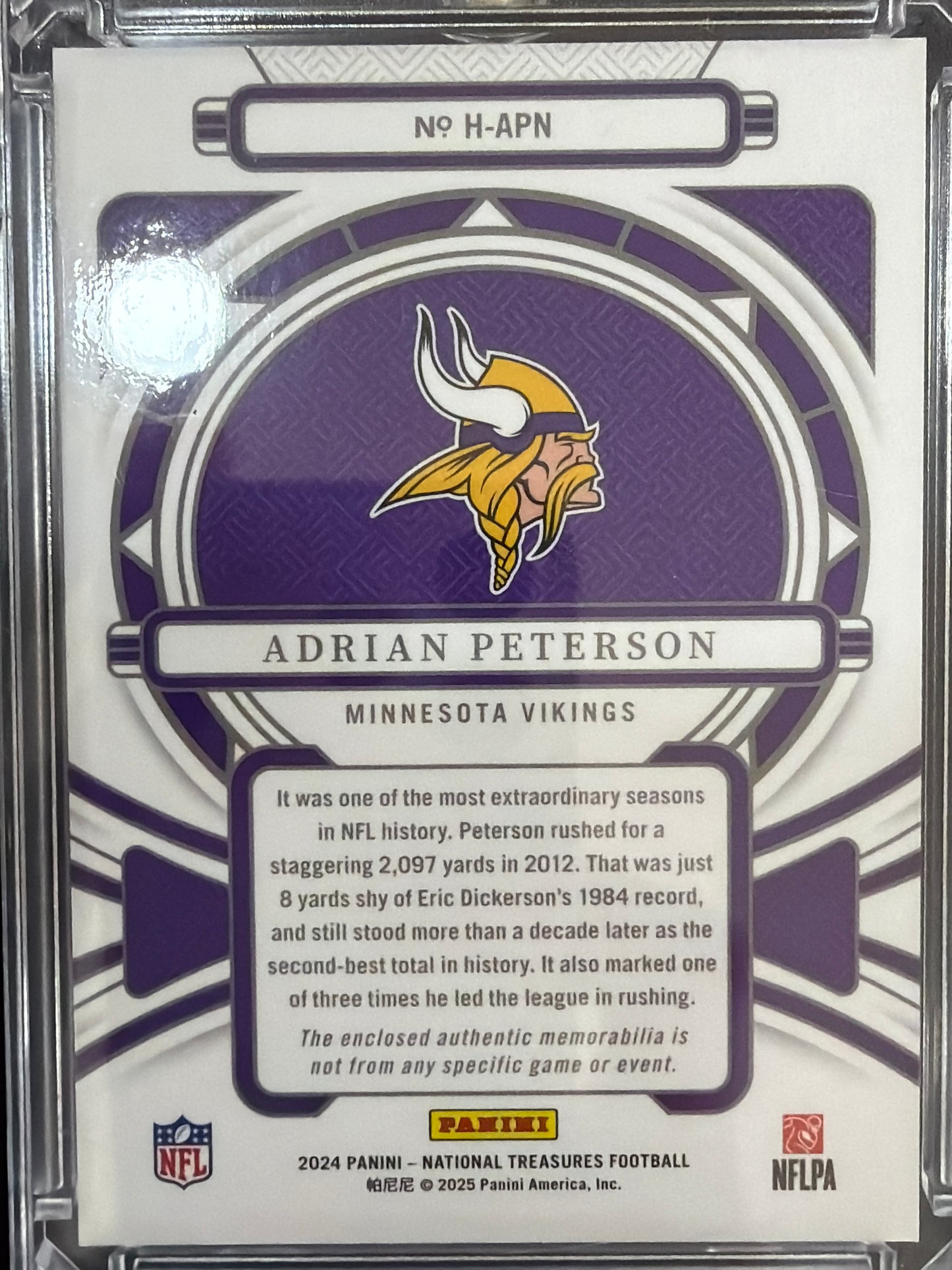 2025 Panini National Treasures Heirlooms Adrian Peterson #H-APN /25 Memorabilia