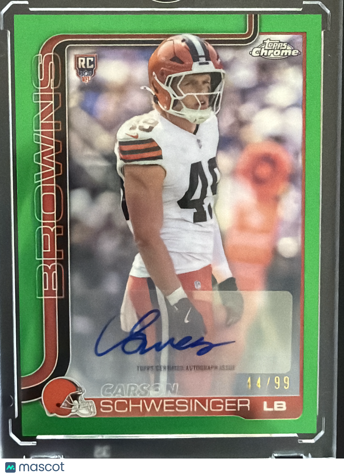 2025 Topps Chrome Carson Schwesinger #RRA-CSC Green /99 RC