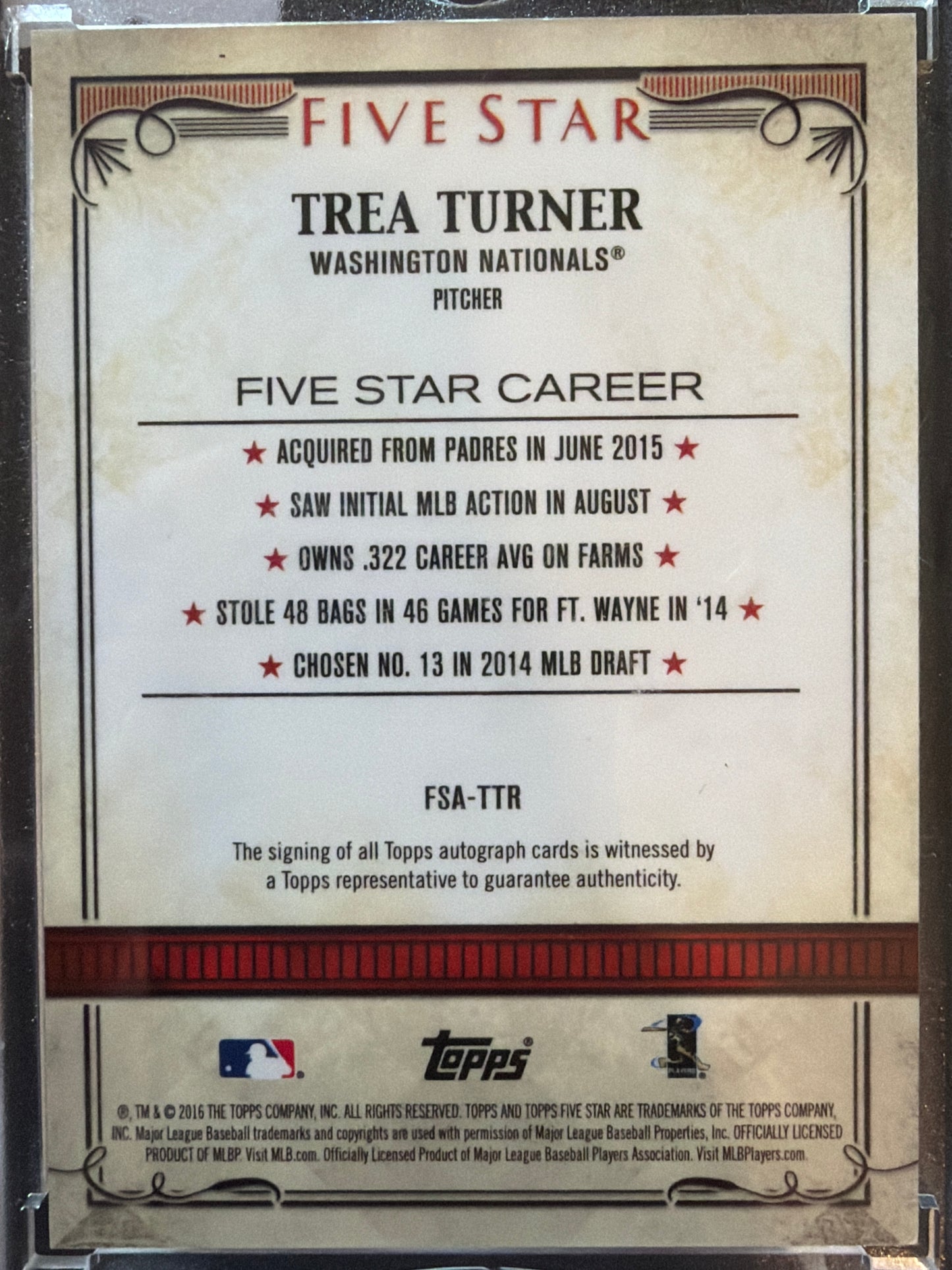 2016 Topps Five Star Trea Turner #FSA-TTR /50
