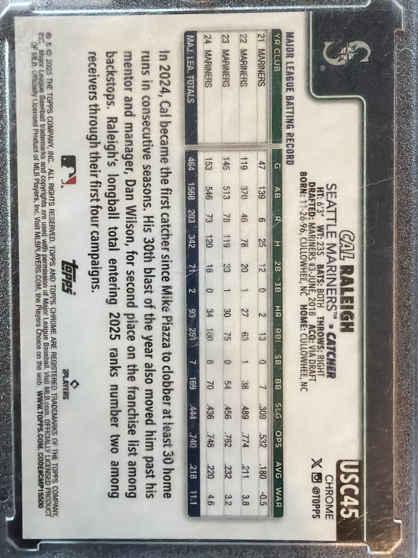 2024 Topps Chrome Update Series Cal Raleigh #USC45 Orange Refractor /25