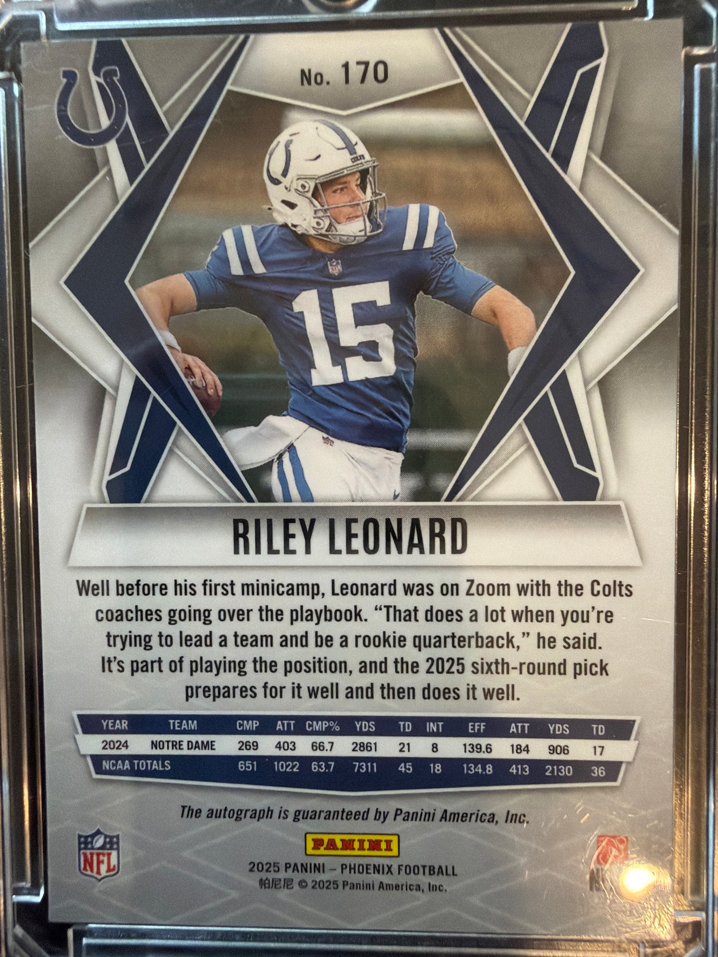 2025 Panini Phoenix Riley Leonard #170 Silver Prizm RC