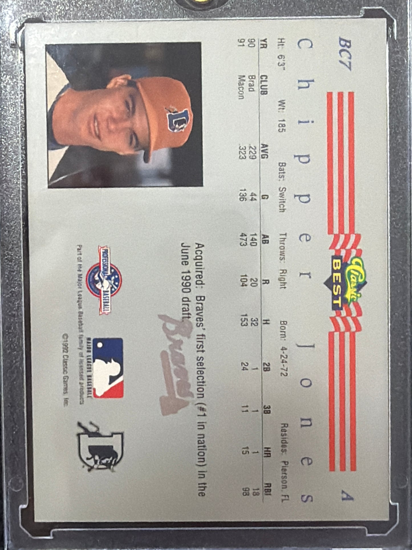 1992 Classic Best Chipper Jones #BC7