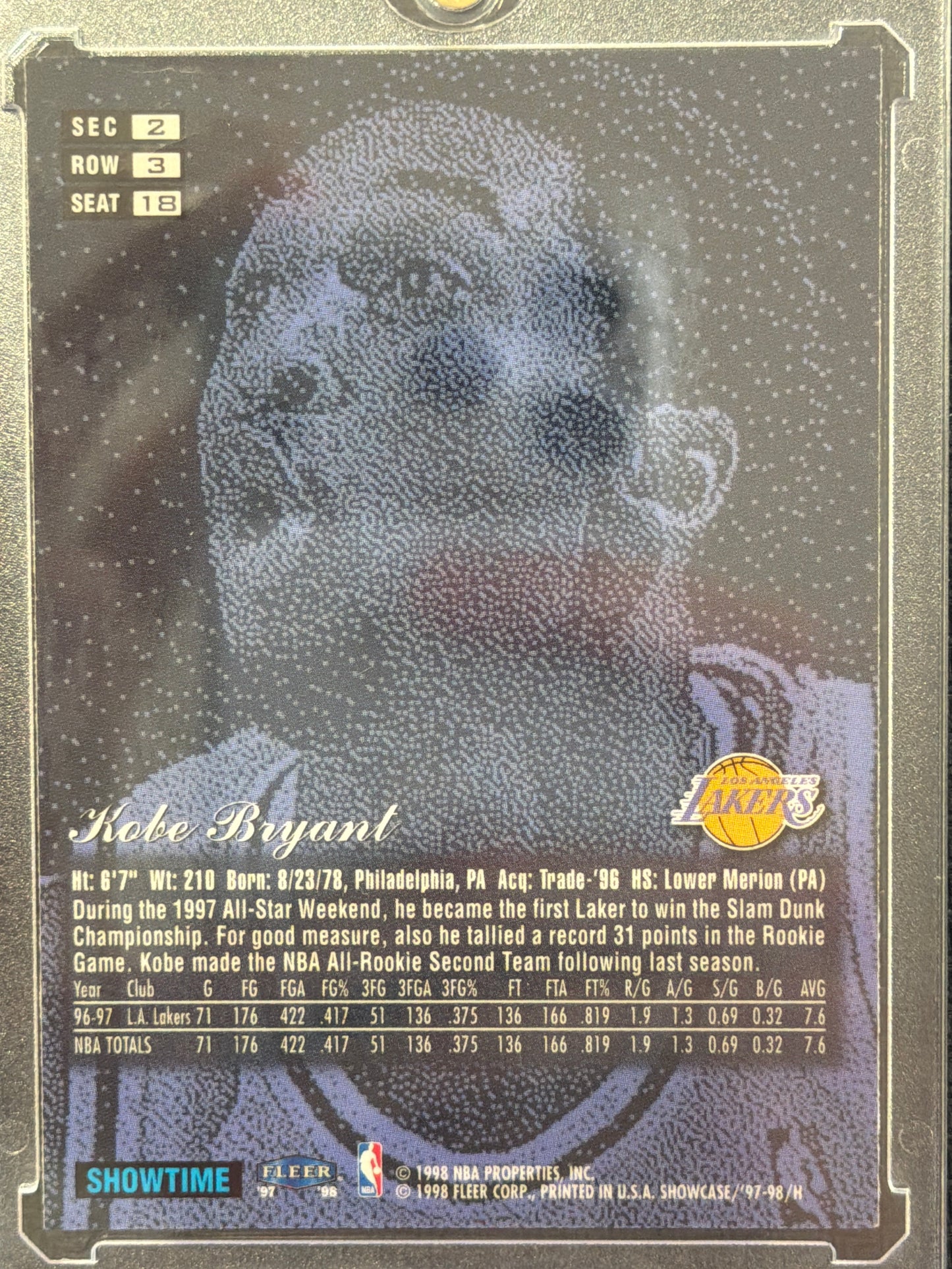 1998 Fleer Flair Showcase Kobe Bryant #18 Row 3