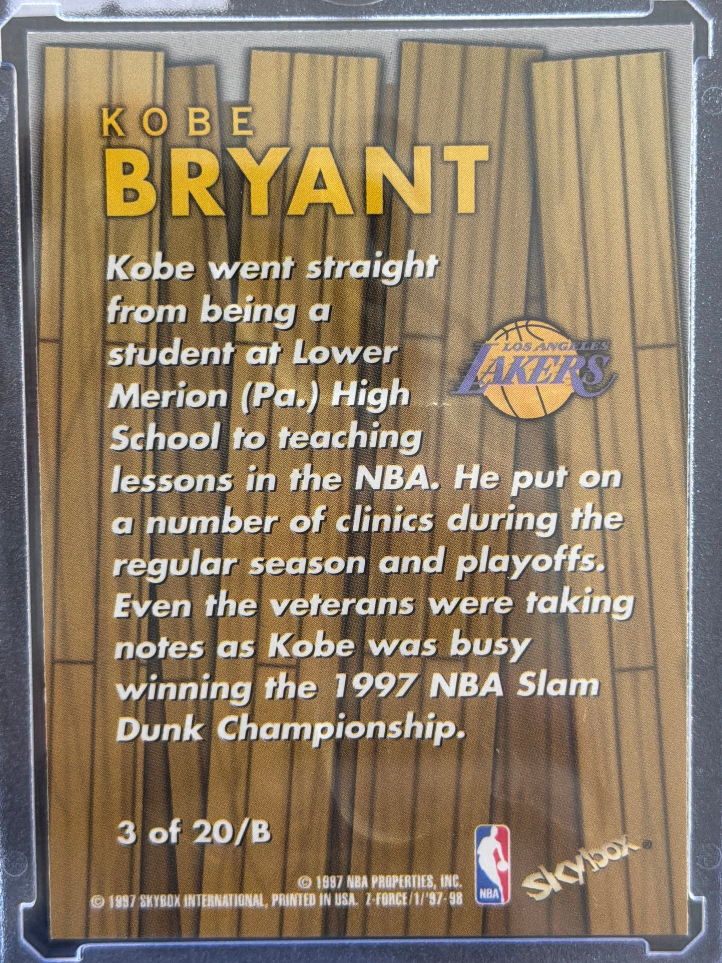 1997 SkyBox Z-Force Boss Kobe Bryant #3 of 20/B