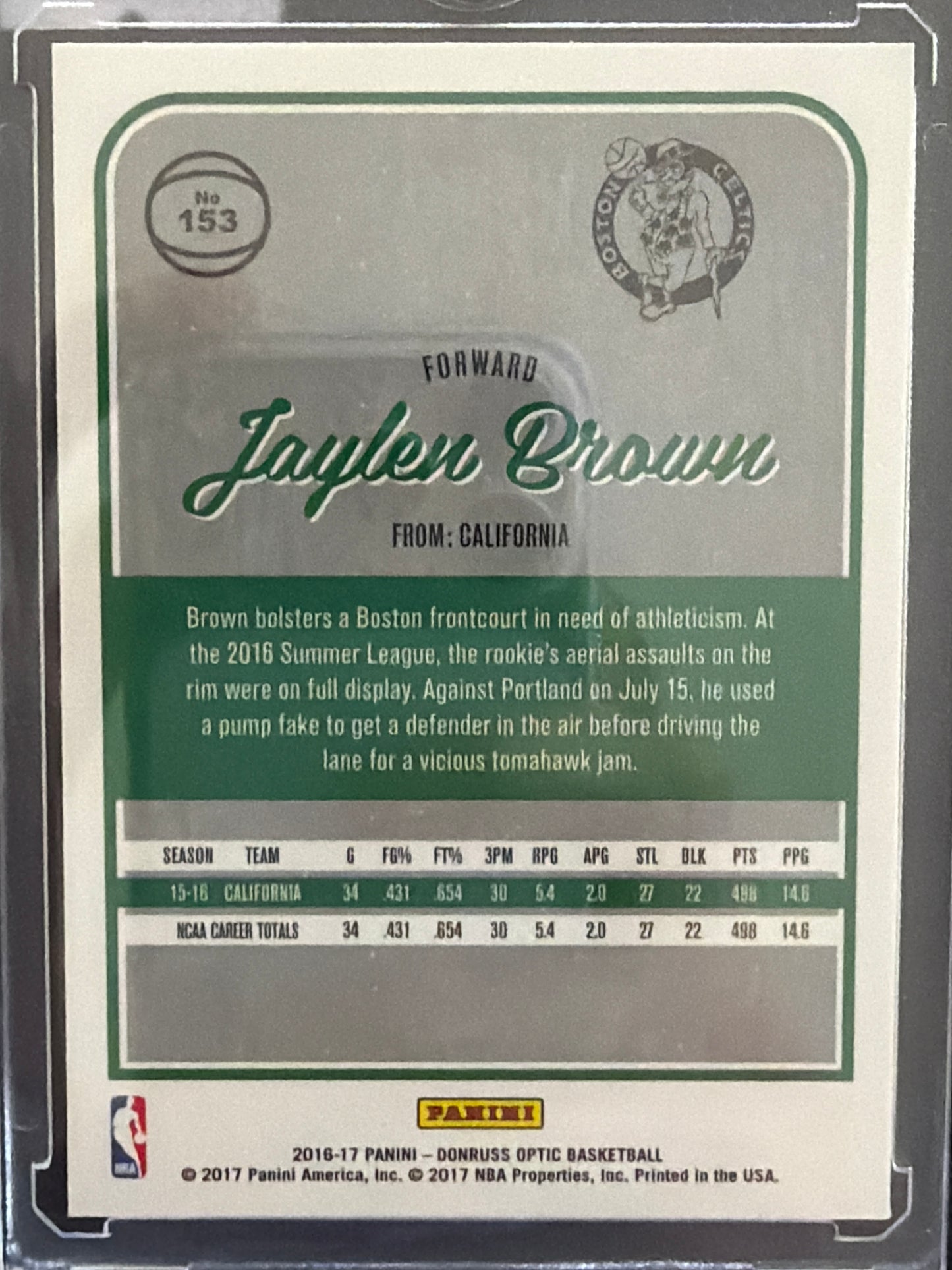 2017 Panini Donruss Optic Jaylen Brown #153 RC