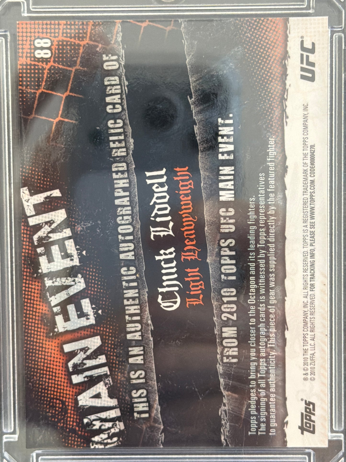 2010 Topps UFC Main Event Chuck Liddell #88 Authentic Autographed Relic Card