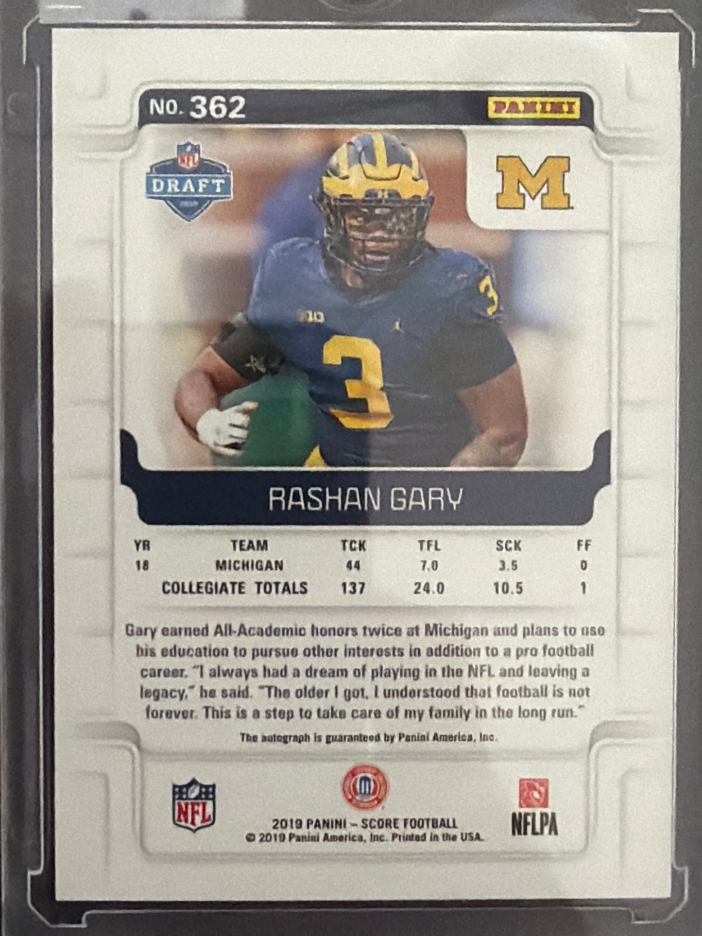 2019 Panini Score Football Rashan Gary #362 RC