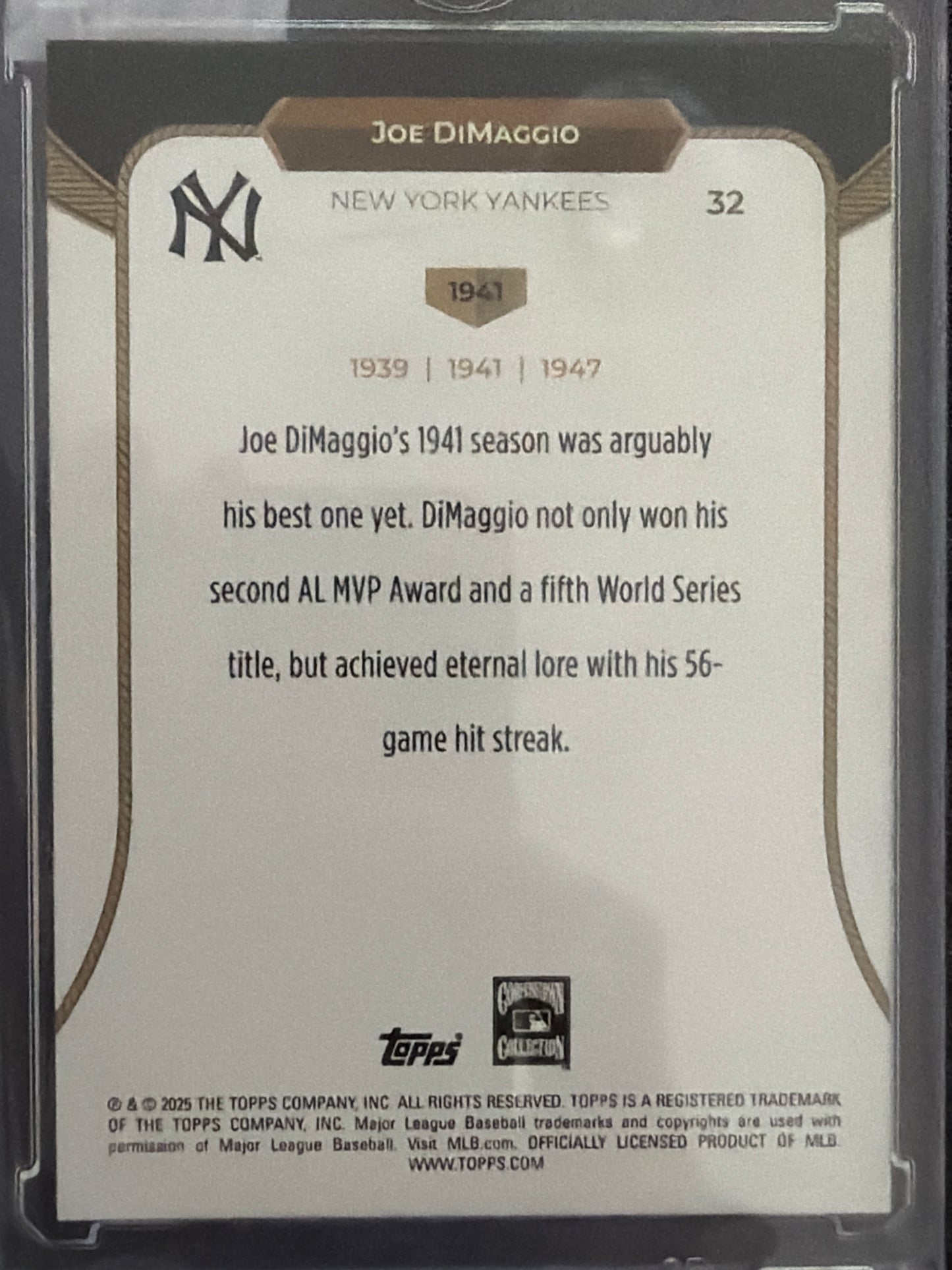 2025 Topps Tribute Joe DiMaggio #32 Gold /50