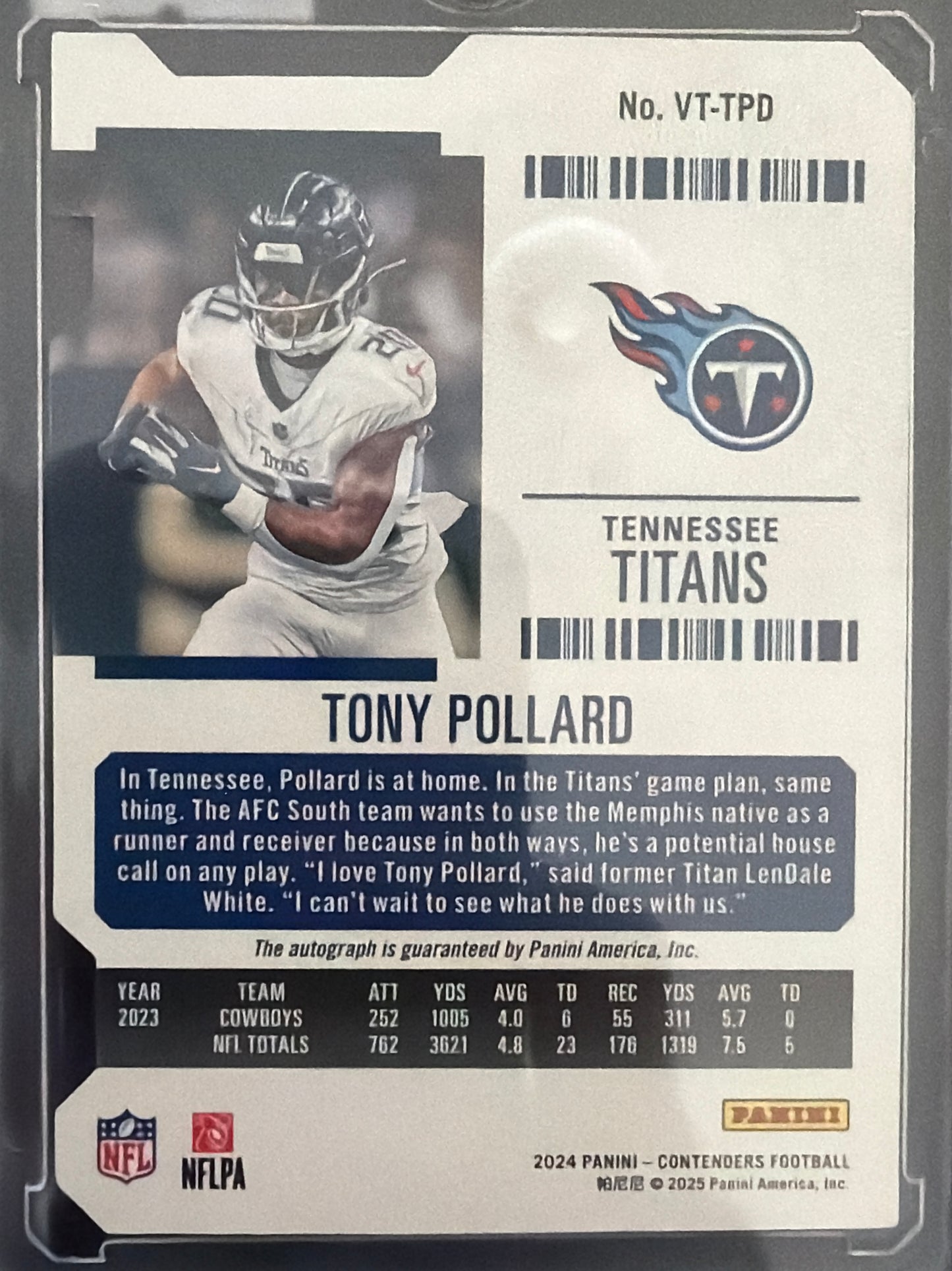 2025 Panini Contenders Football Veteran Ticket Tony Pollard #VT-TPD /20