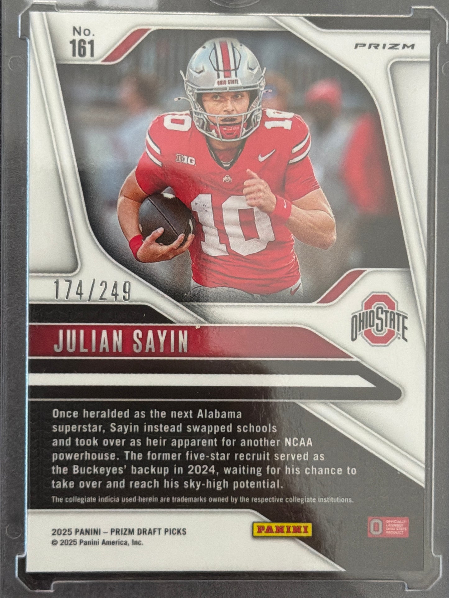 2025 Panini Prizm Draft Picks Julian Sayin #161 Blue /249