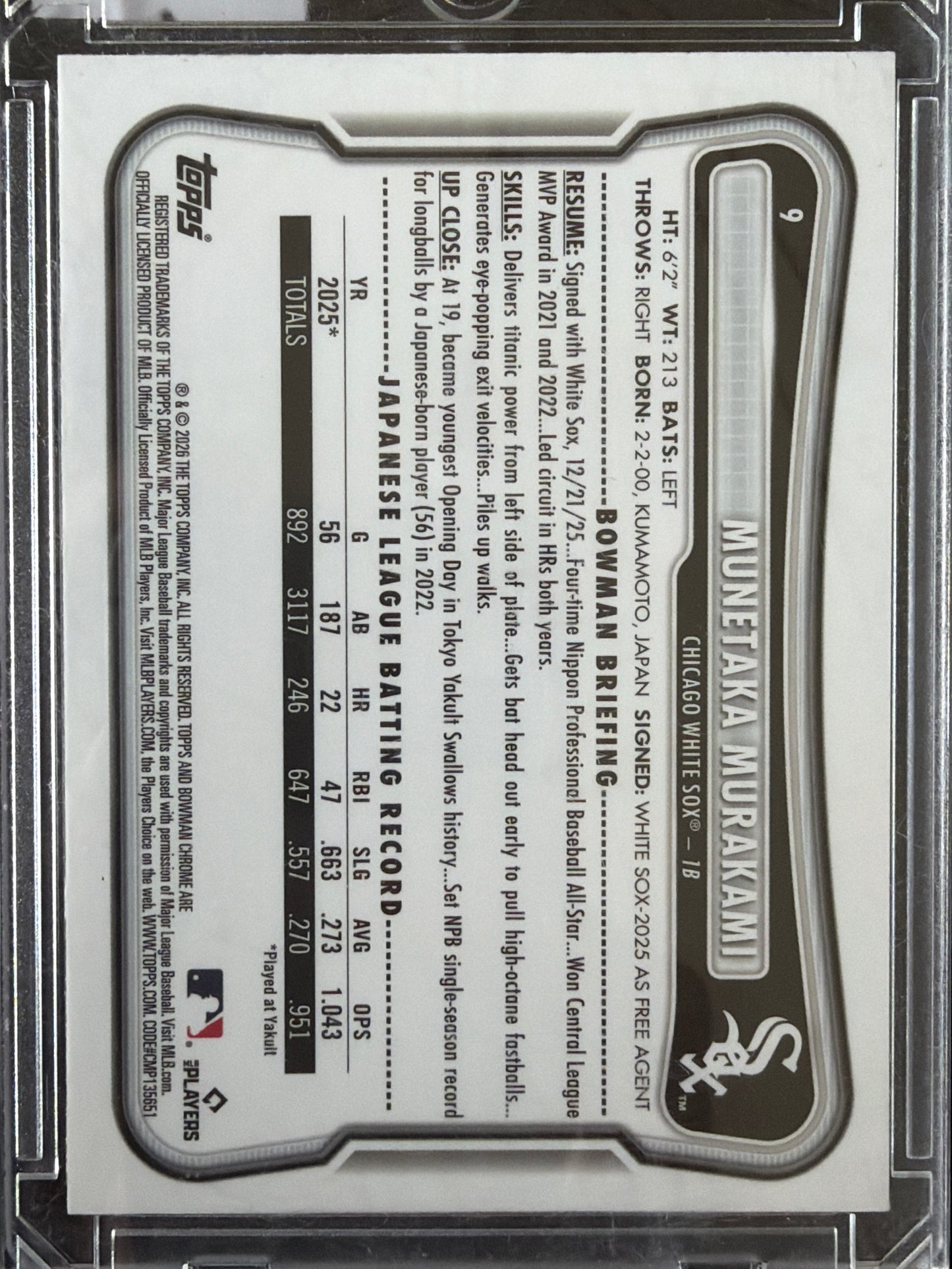 2023 Bowman Chrome Munetaka Murakami #9 Mojo Refractor RC