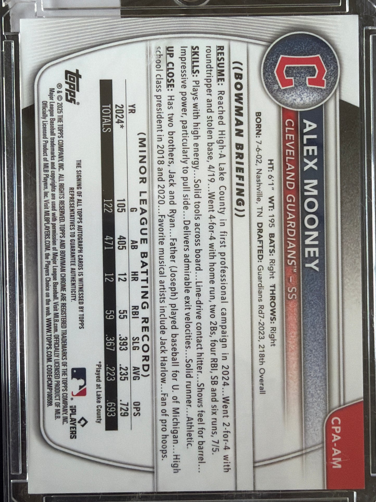 2024 Bowman Chrome Alex Mooney #CPA-AM Speckle Refractor /299
