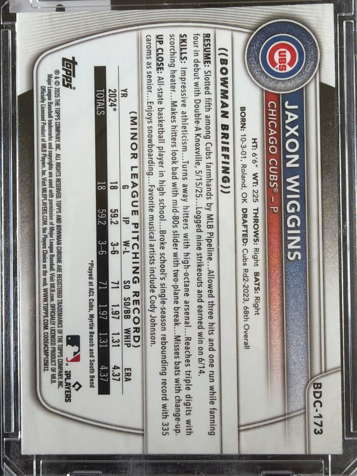 2024 Bowman Chrome Jaxon Wiggins #BDC-173 Green X-Fractor