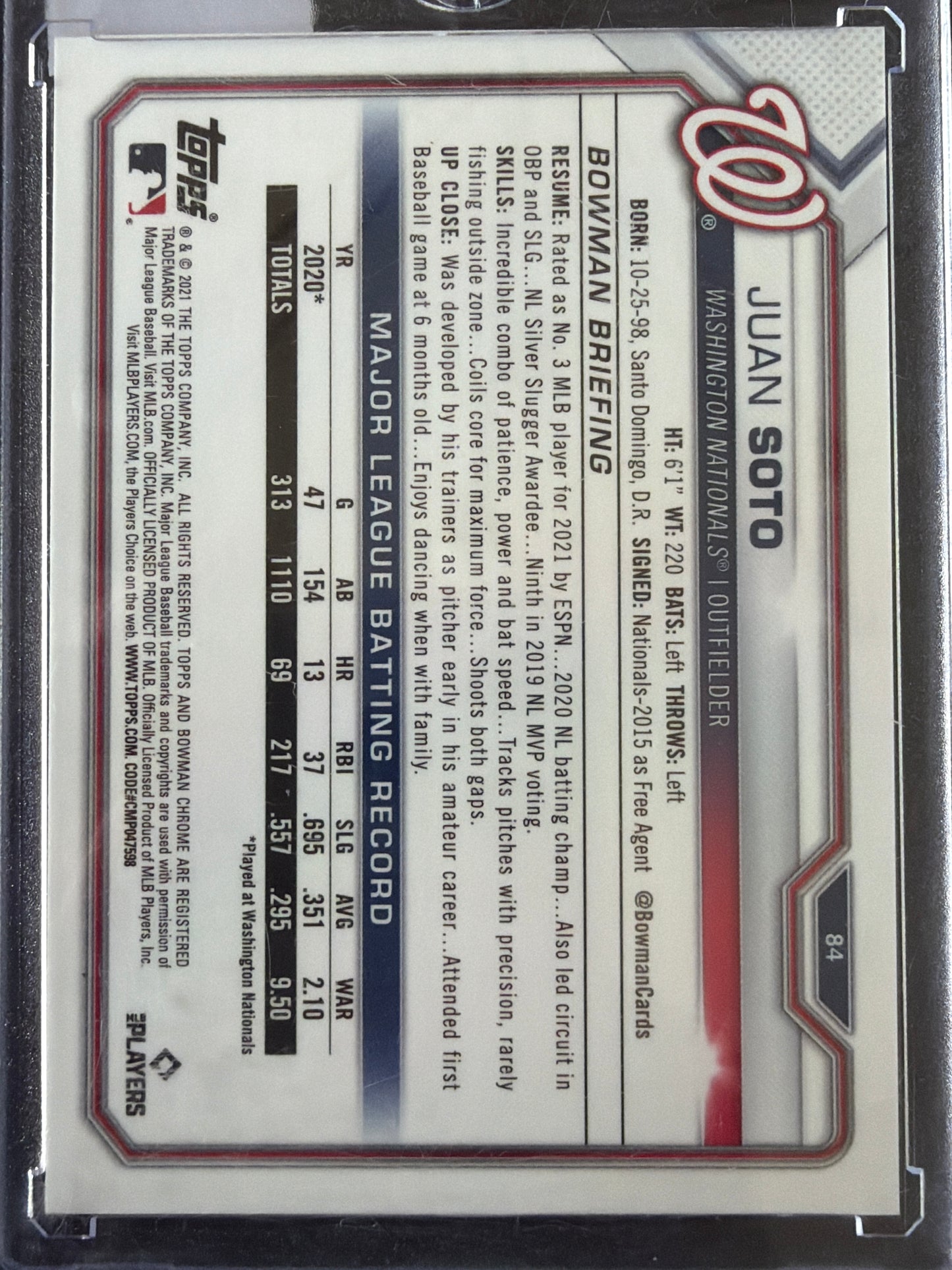 2021 Bowman Chrome Juan Soto #84 Purple Refractor /250