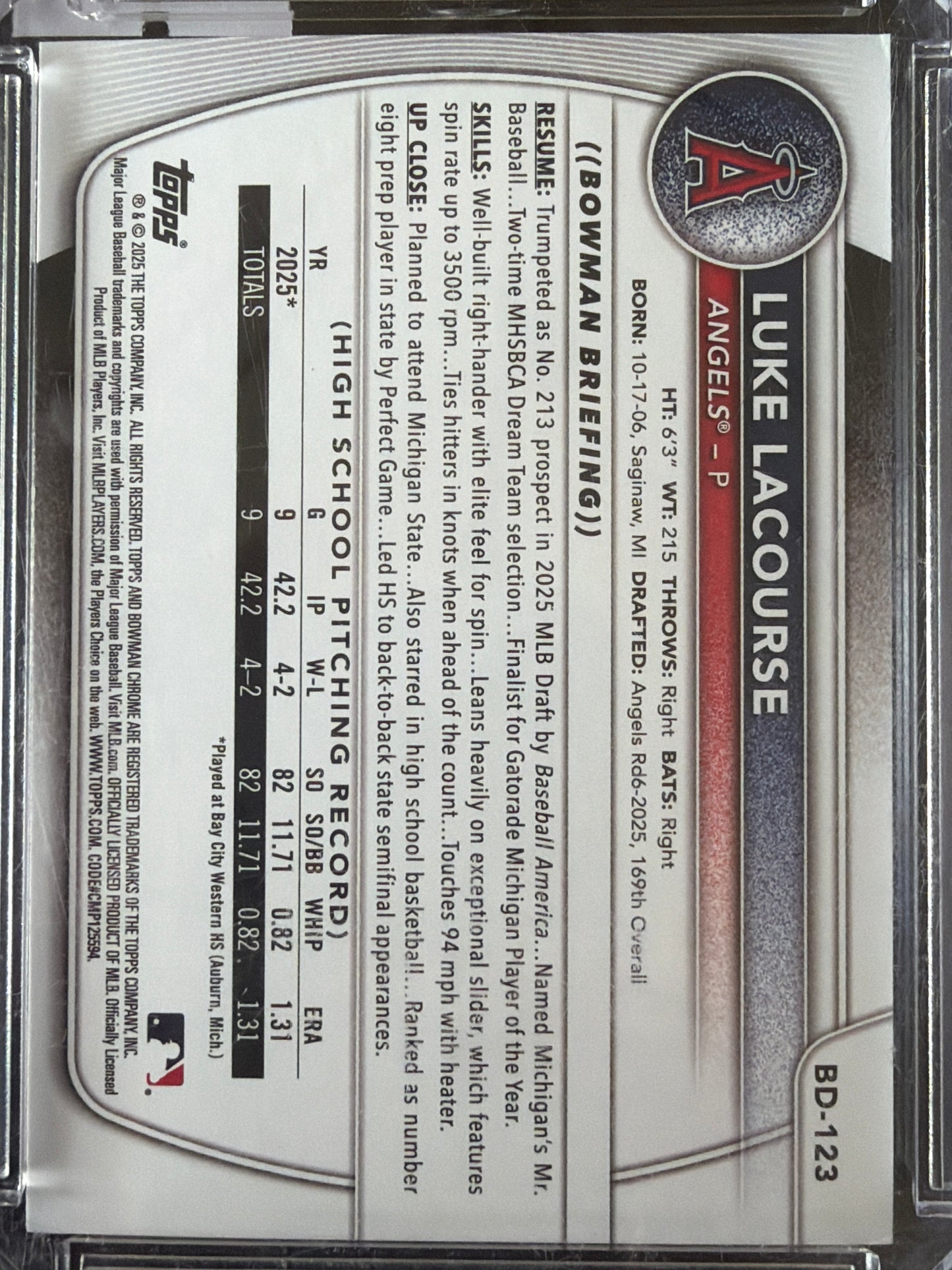 2025 Topps Bowman Draft Luke Lacourse #BD-123 Green /99 1st Bowman