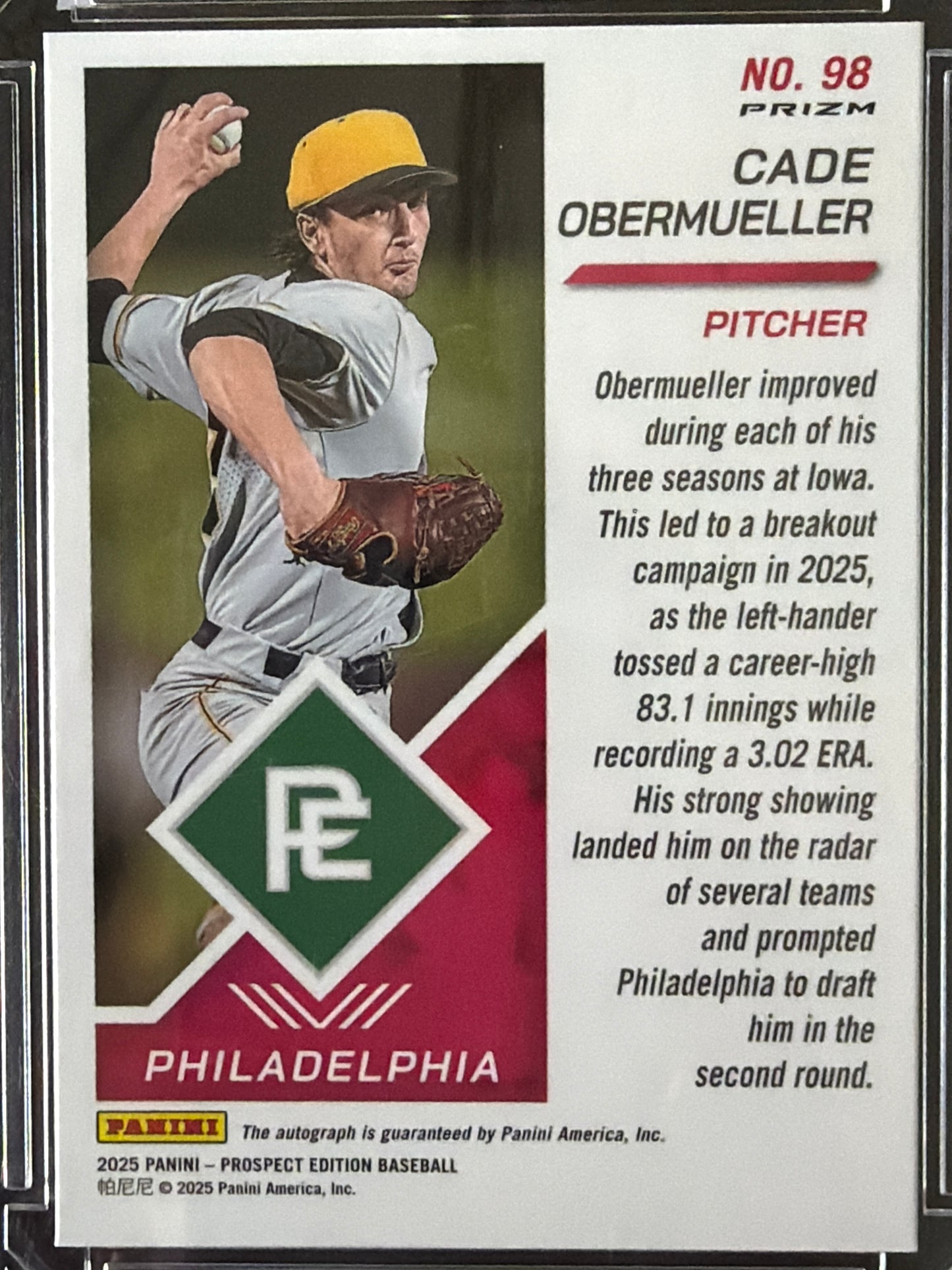 2025 Panini Prizm Prospect Edition Cade Obermueller #98 Green