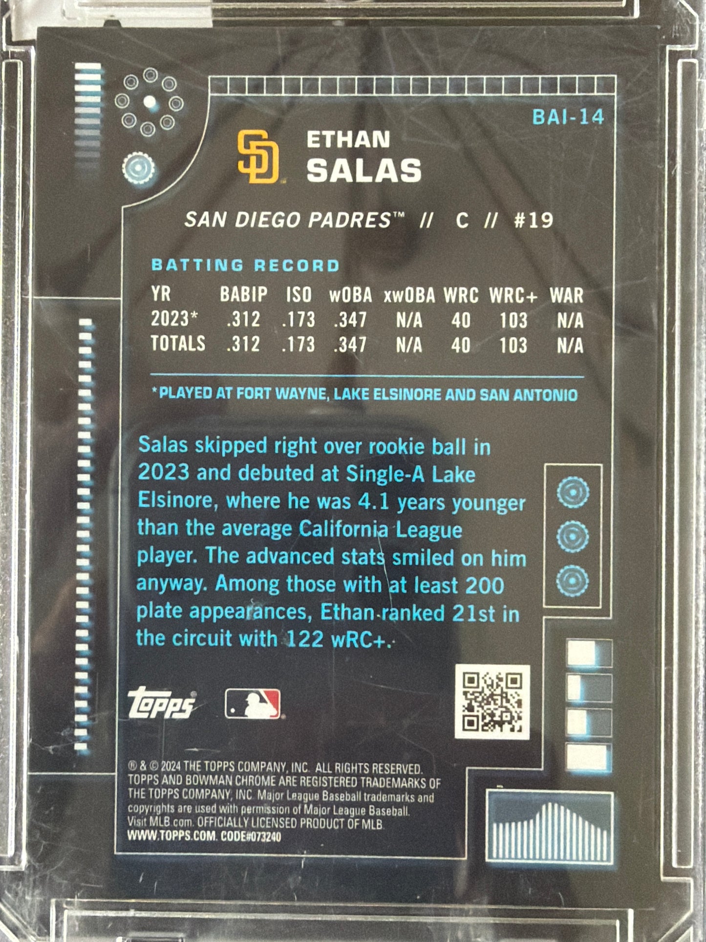 2024 Bowman Chrome Bowman AI Ethan Salas #BAI-14 Speckle Refractor /150