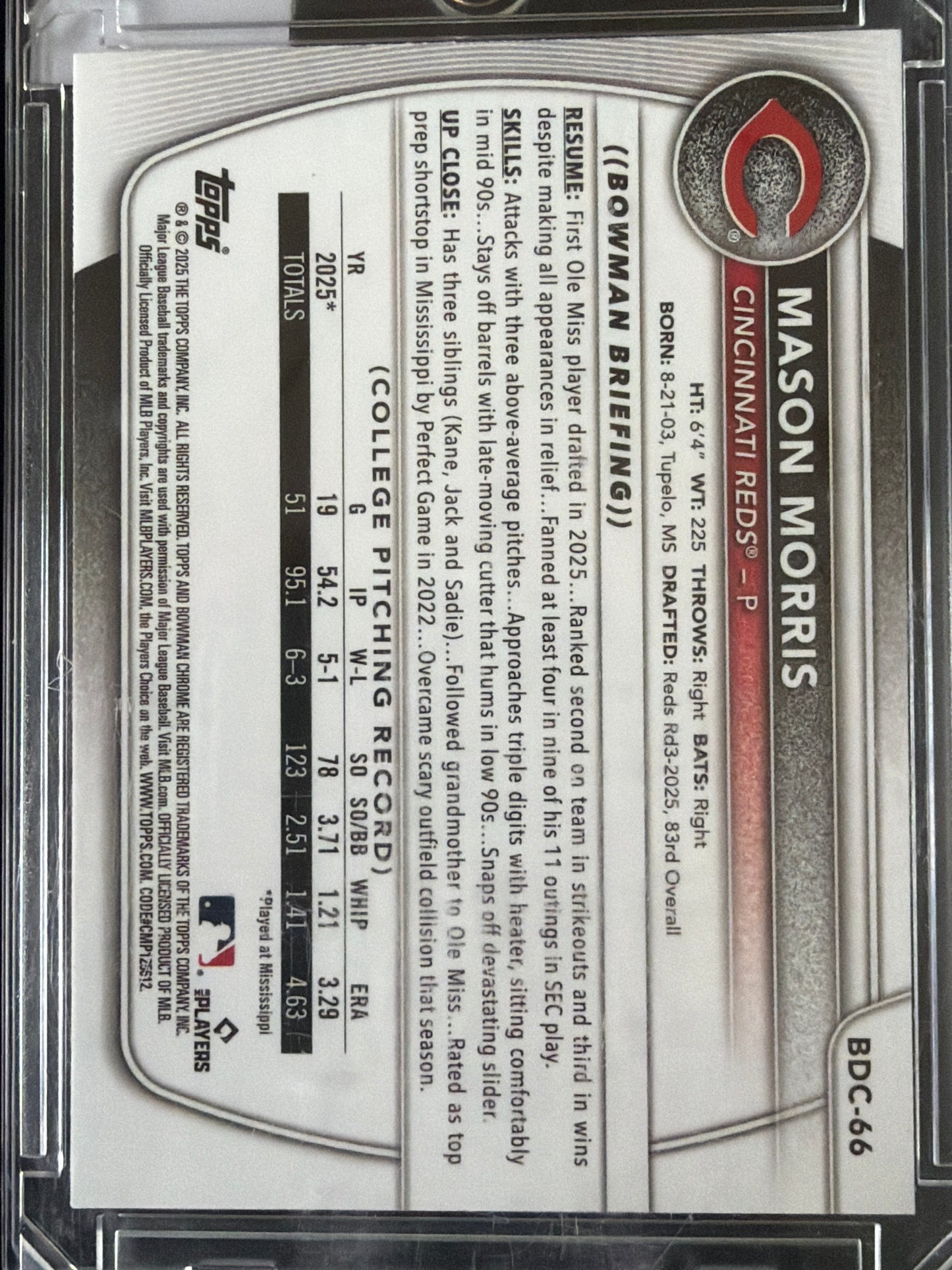 2023 Bowman Chrome Mason Morris #BDC-66 Aqua Refractor