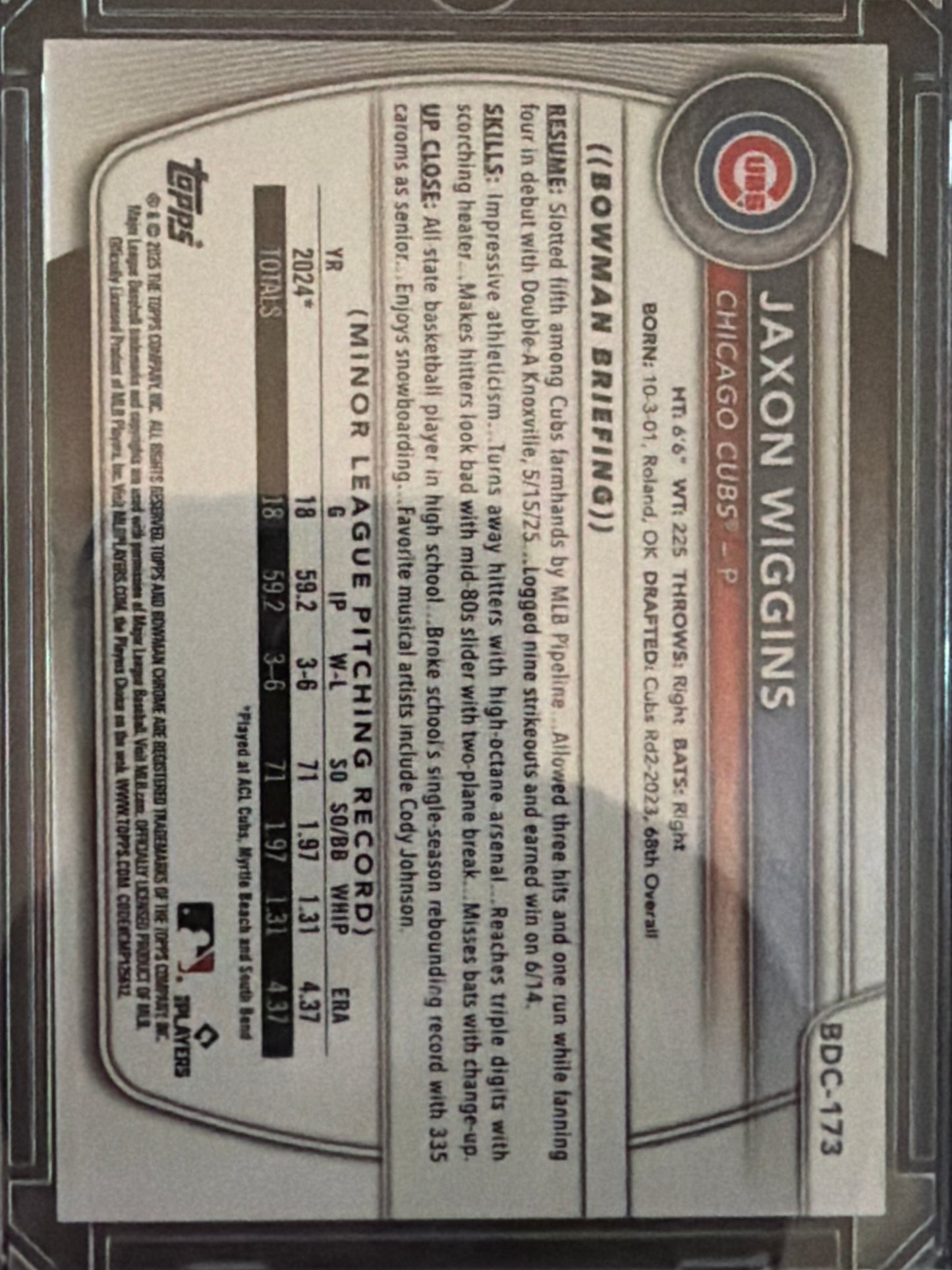 2023 Bowman Chrome Jaxon Wiggins #BDC-173 Black /10