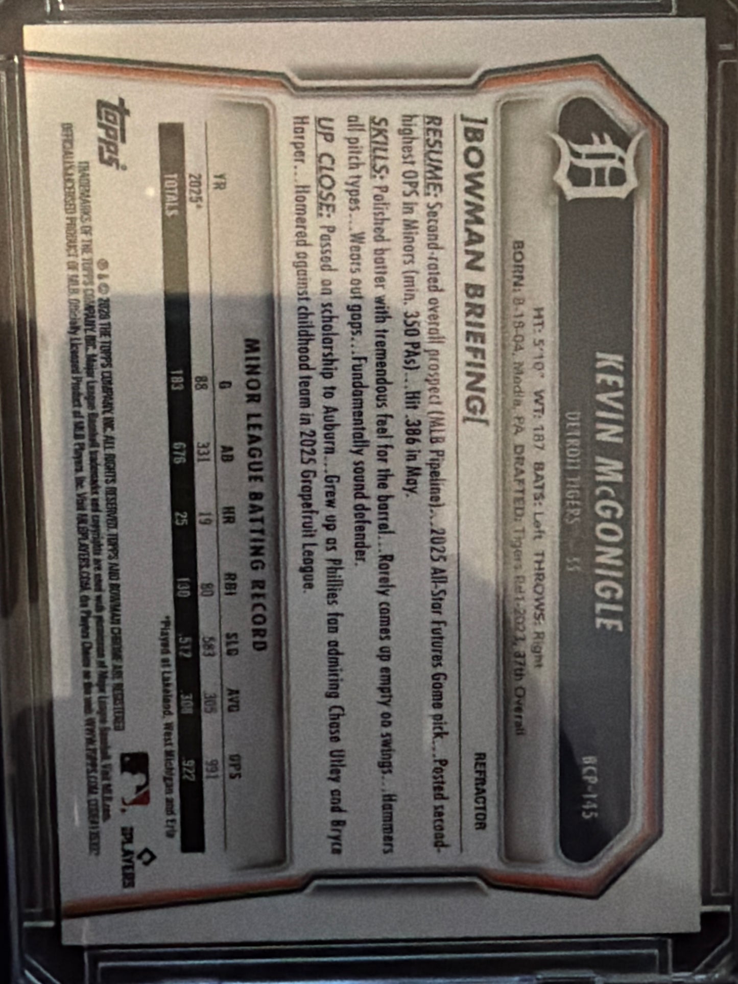 2025 Bowman Chrome Kevin McGonigle #BCP-145 Refractor /499