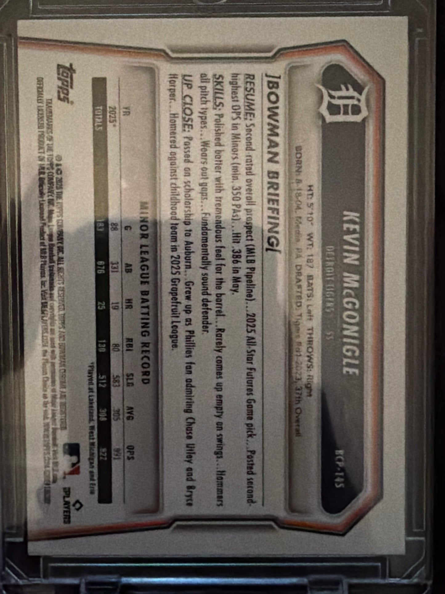 2026 Bowman Kevin McGonigle #BCP-145 Speckle