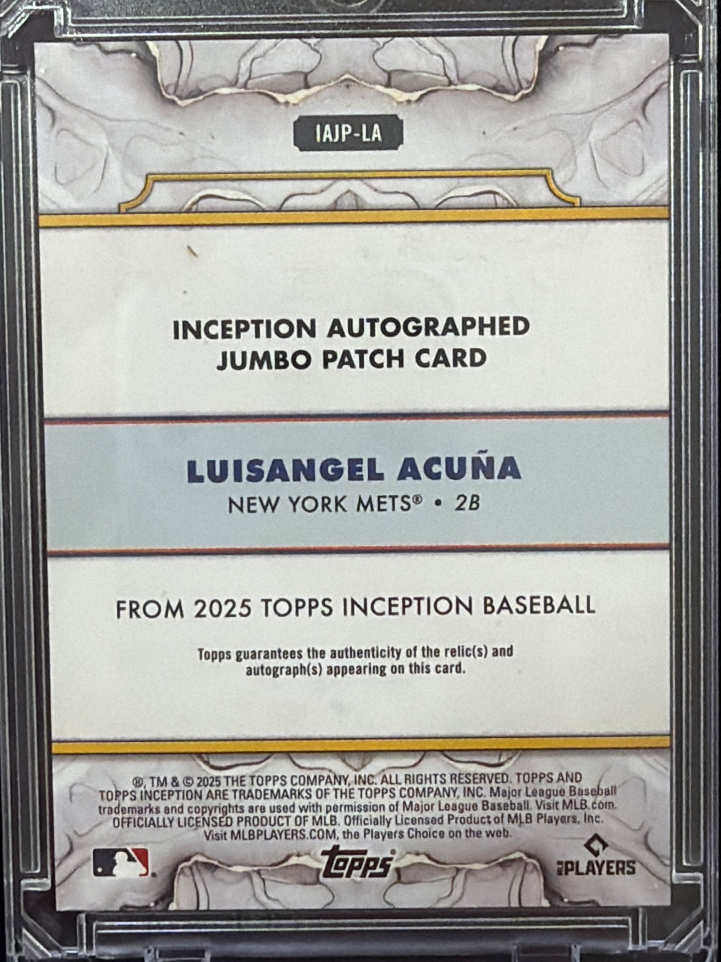 2025 Topps Luisangel Acuña #IAJP-LA /75 Player-Worn Memorabilia Jumbo Patch RC