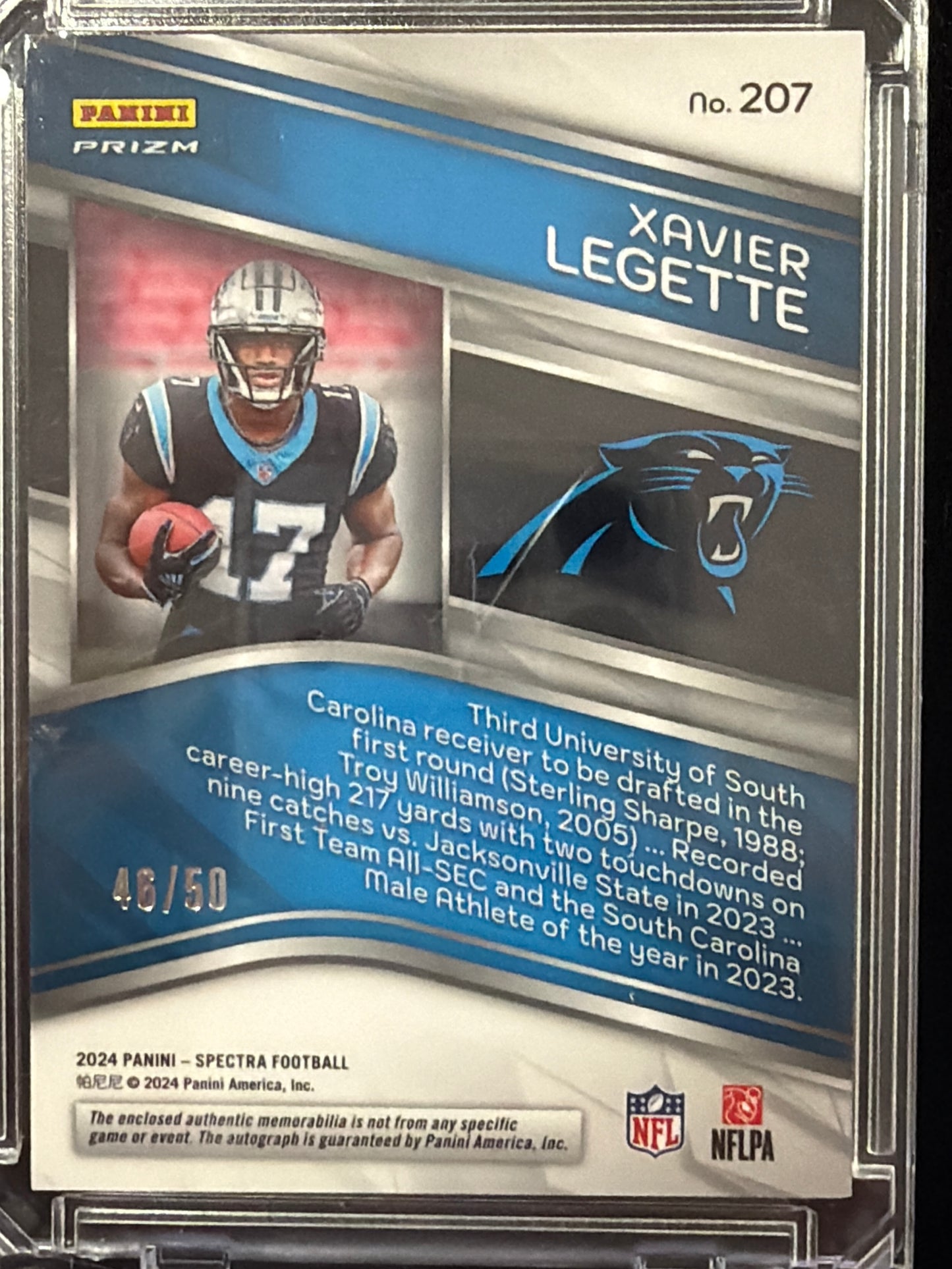 2024 Panini Spectra Prizm Xavier Legette #207 /50 Patch RC