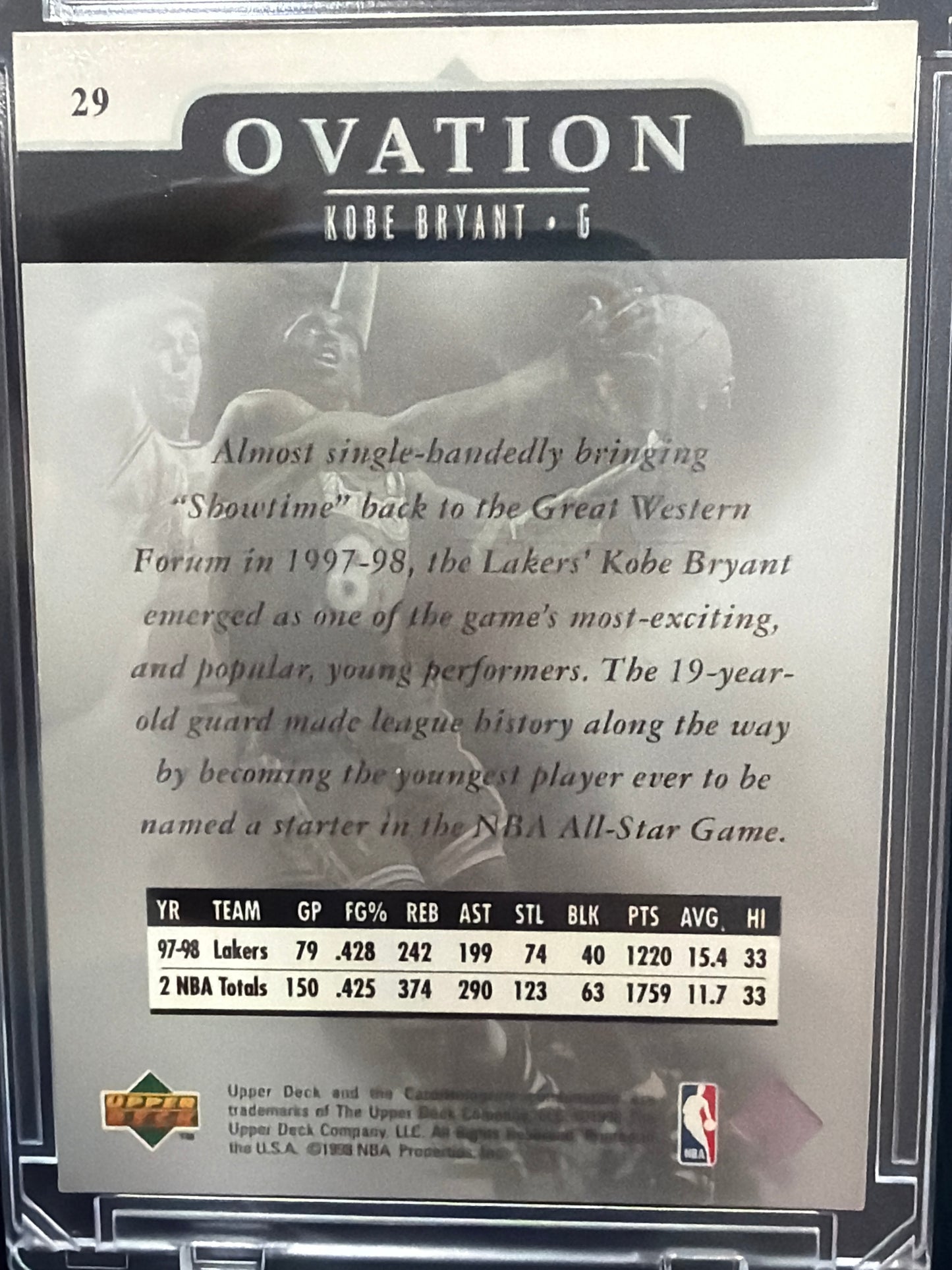 1997 Upper Deck Ovation Kobe Bryant #29