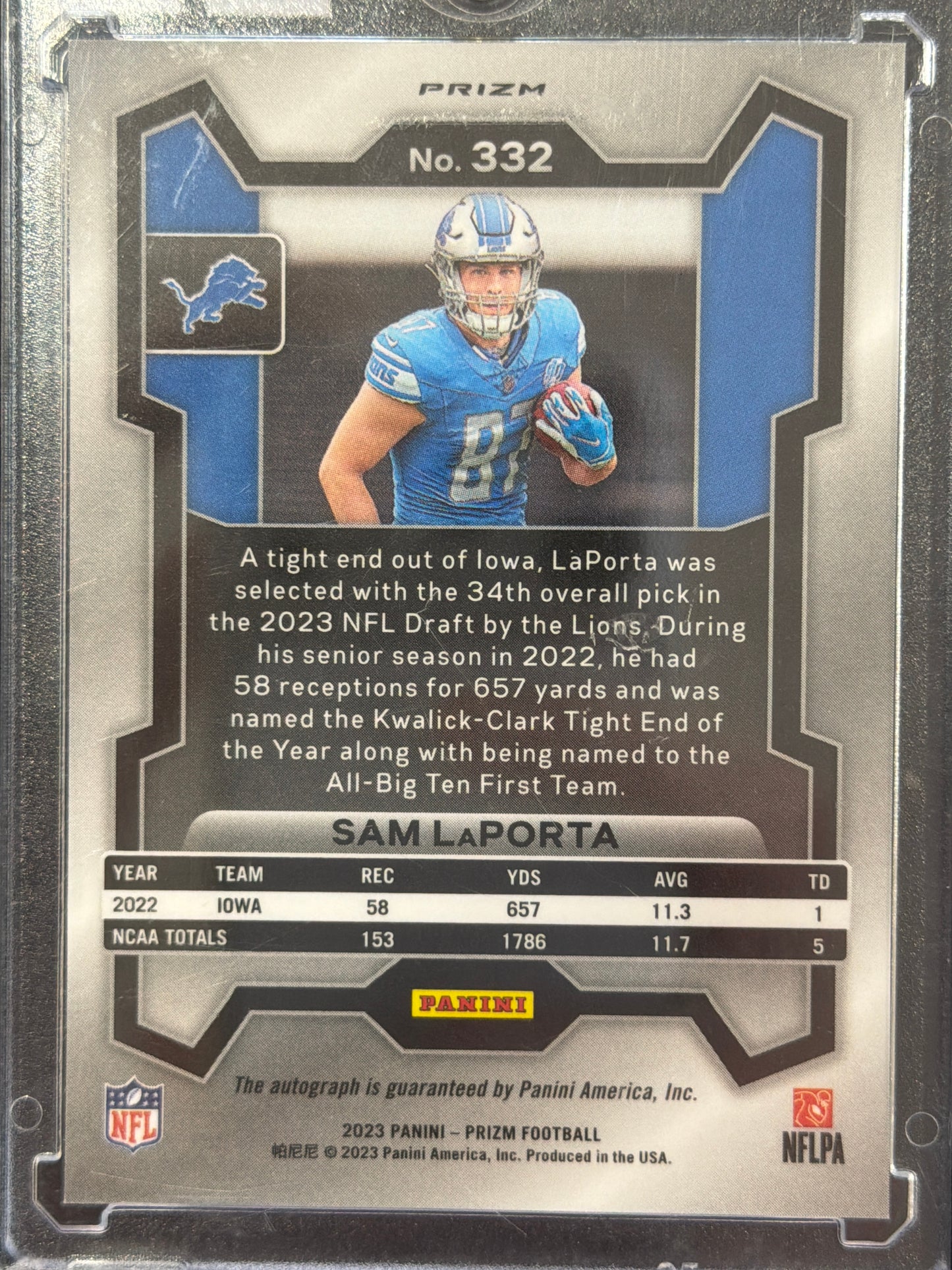 2023 Panini Prizm Sam LaPorta #332 Silver RC