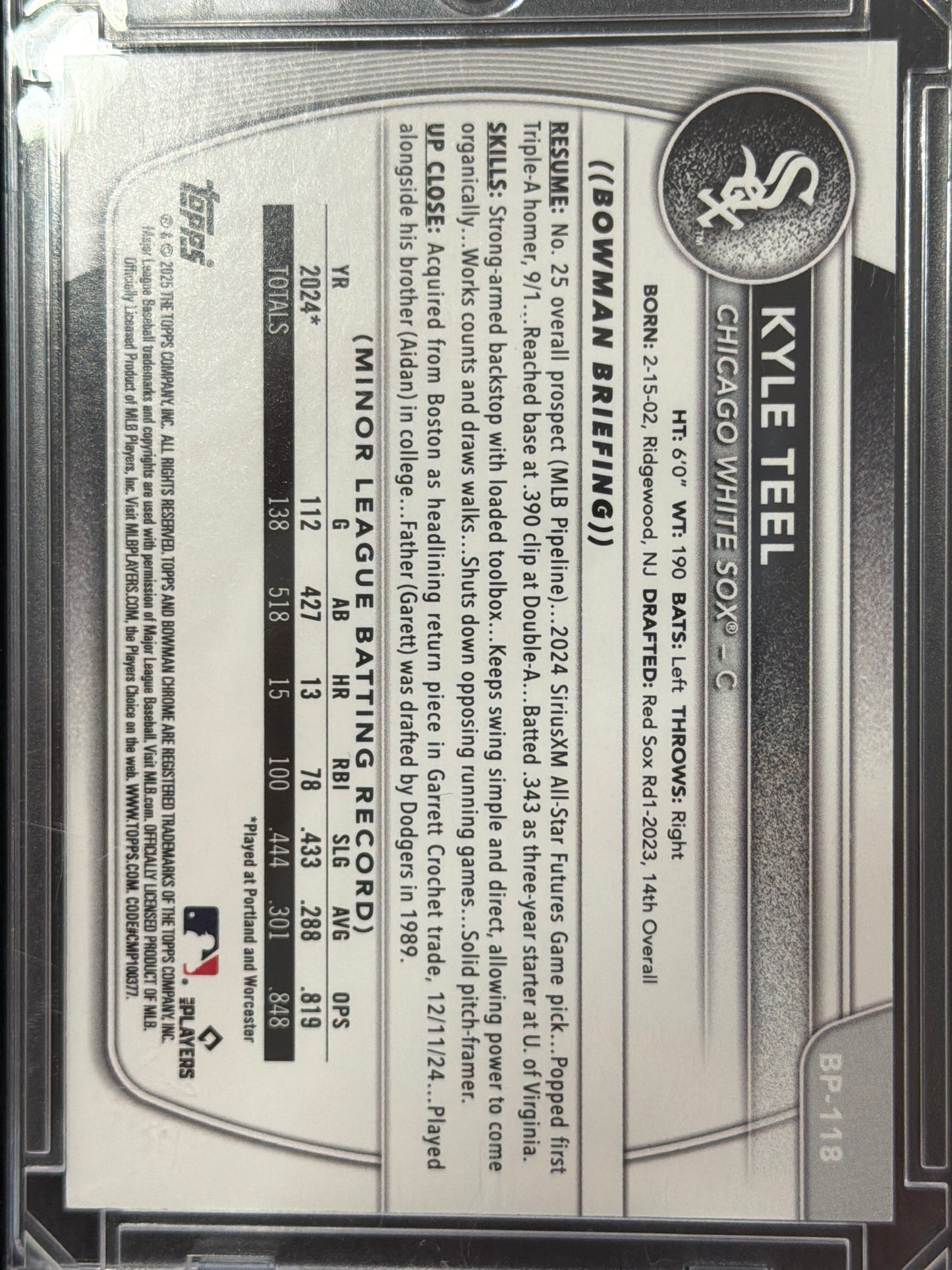 2025 Topps Bowman Prospects Kyle Teel #BP-118 Orange /25