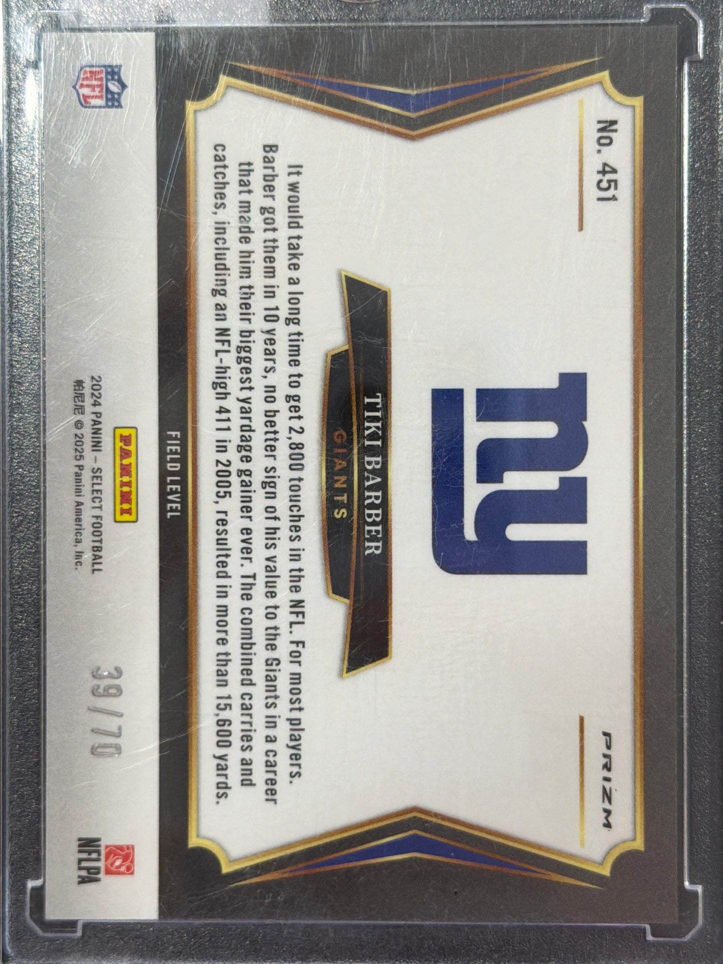 2025 Panini Select Prizm Field Level Tiki Barber #451 Green Snakeskin /70