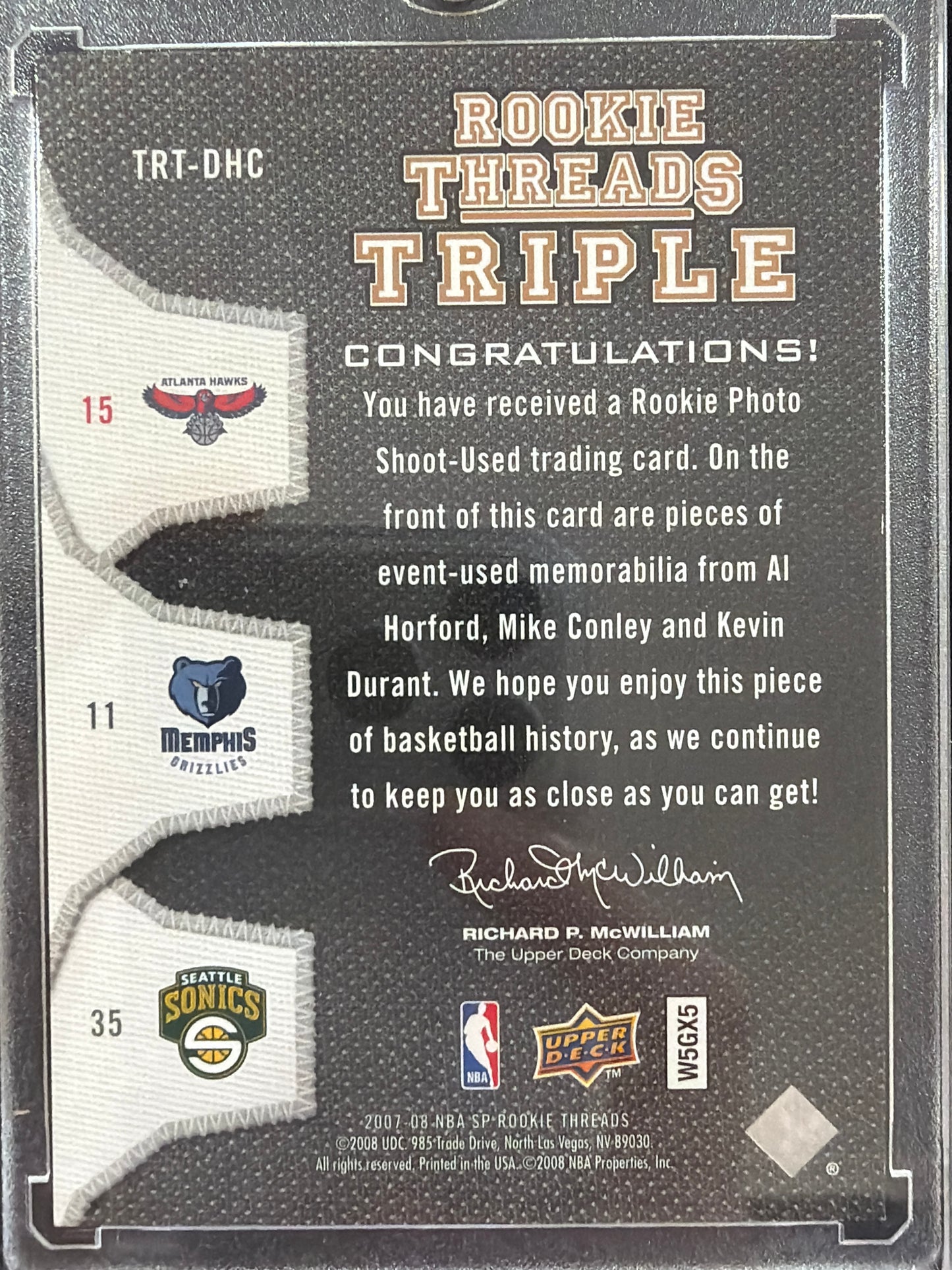 2008 Upper Deck SP  Kevin Durant Al Horford Mike Conley #TRT-DHC Memorabilia